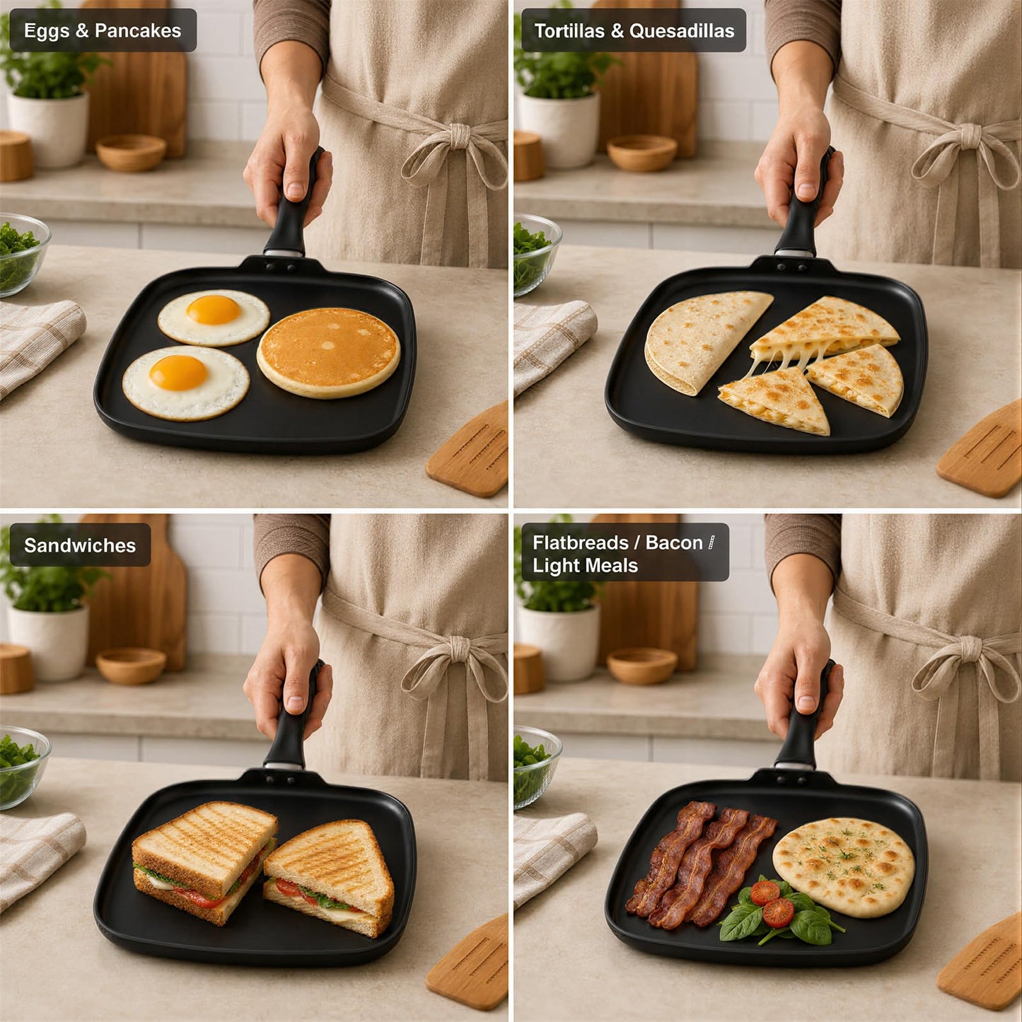LECOOKING 10 Inch Square Griddle Pan, Nonstick Grill Pan for Cooking Eggs, Omelettes, and More, Griddle Cookware, PFOA Free