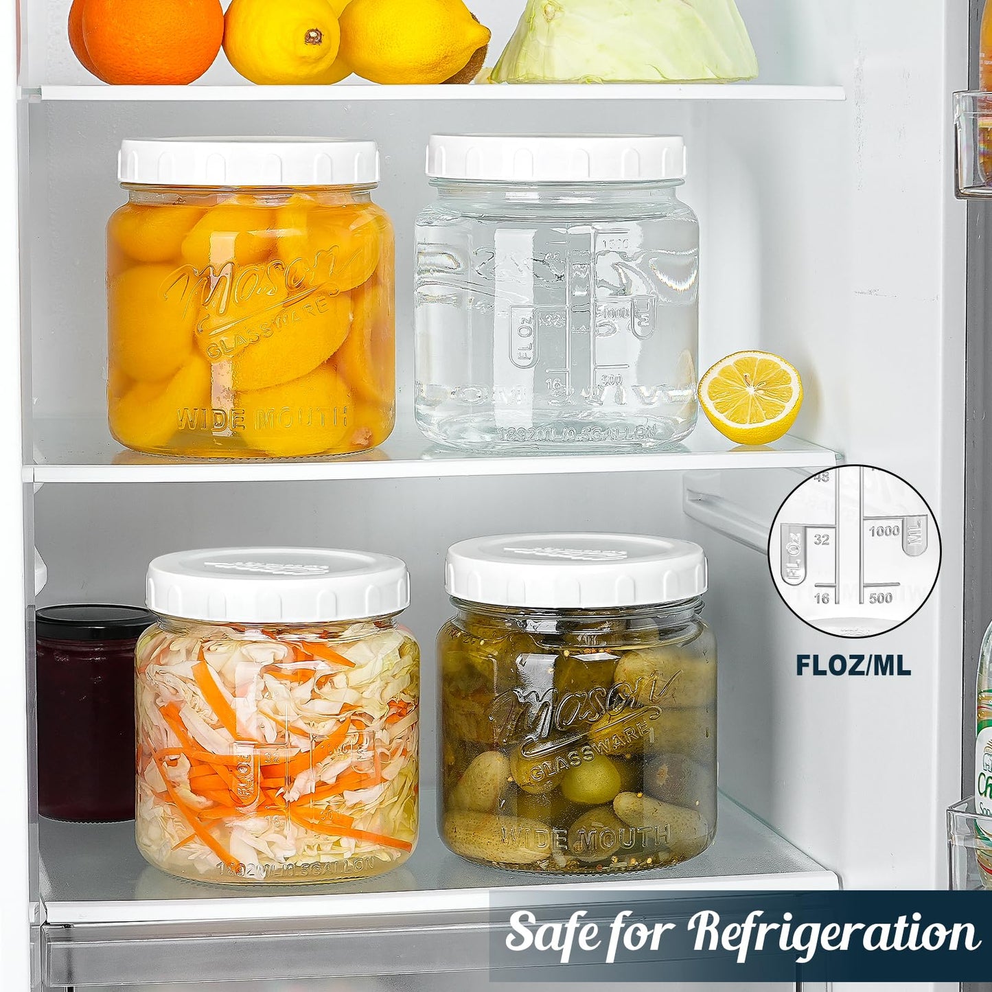 Dwbligt 2 Pack Glass Jar with Lid, Half Gallon Mason Jar Wide Mouth for Pantry Storage, Flour, Pasta, Cookie, Candy, Fermenting, Pickle - Airtight Glass Storage Jars for Fridge w 2 Scale Marks(64 Oz)