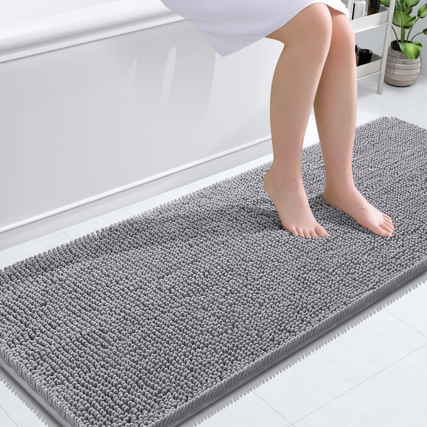 OLANLY Bathroom Runner Rugs 59x24, Extra Soft Absorbent Chenille Bath Rugs, Rubber Backing Quick Dry, Machine Washable Long Bath Mats for Bathroom Floor, Tub and Shower, Home Decor Accessories, Grey