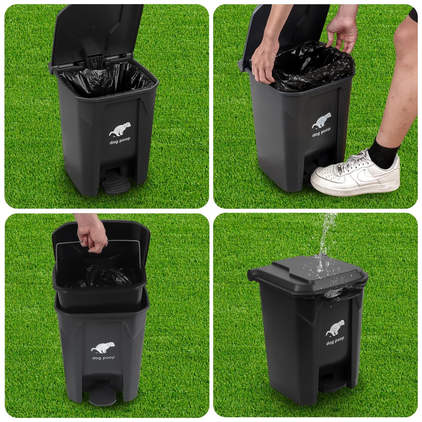 Uppcasir Dog Poop Trash Can Outside, 20L/5Gallon Pedal and Removable Inner Waste Bin, Outdoor Dog Poop Trash Can with 100 Bags, Pet Waste Container for Garden, Black