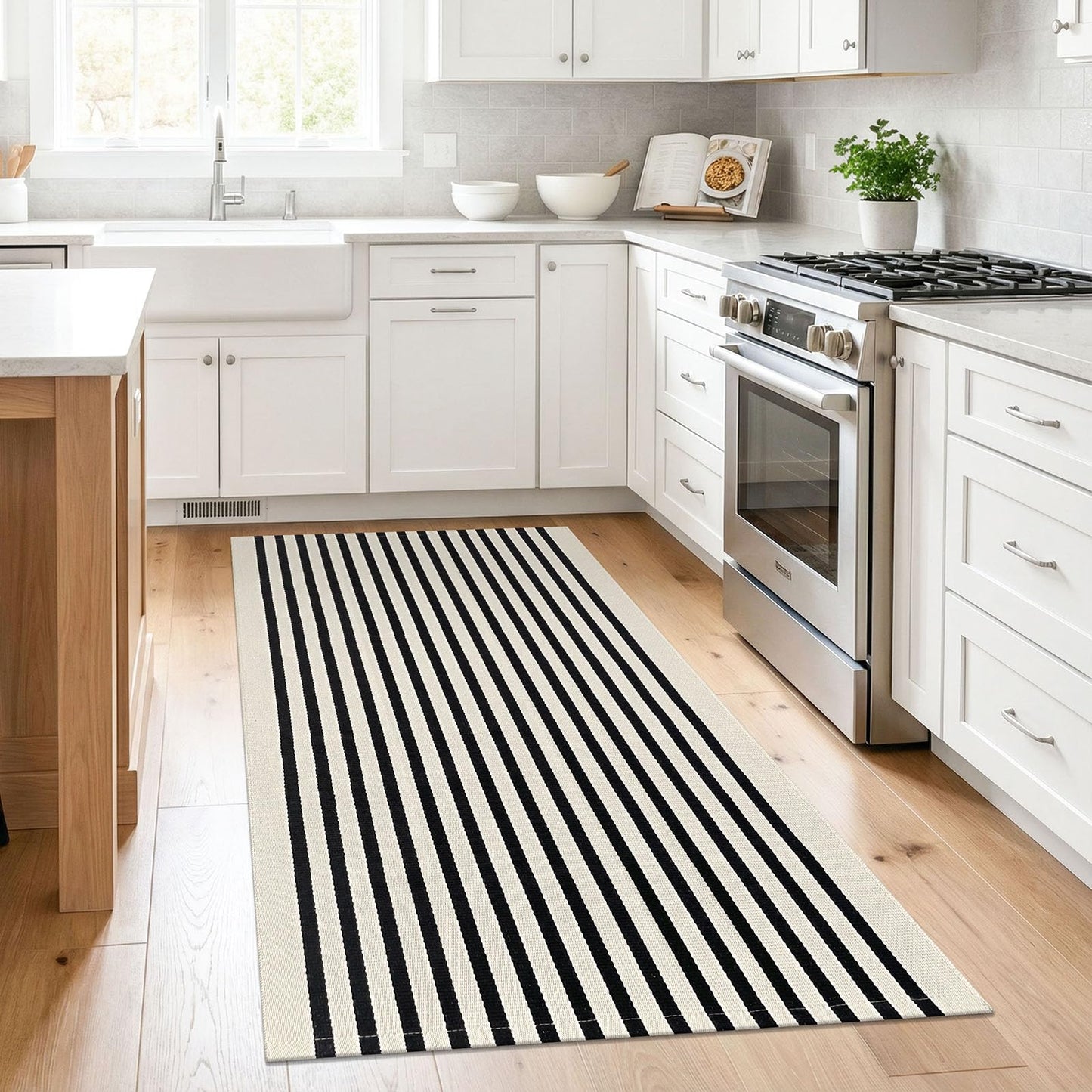 KILOCOCO Beige Striped Rug 3x5 Indoor Outdoor Rugs Front Door Rugs Hand Woven Cotton Washable Striped Layered Doormats for Front Porch/Kitchen/Farmhouse/Entryway/Patio