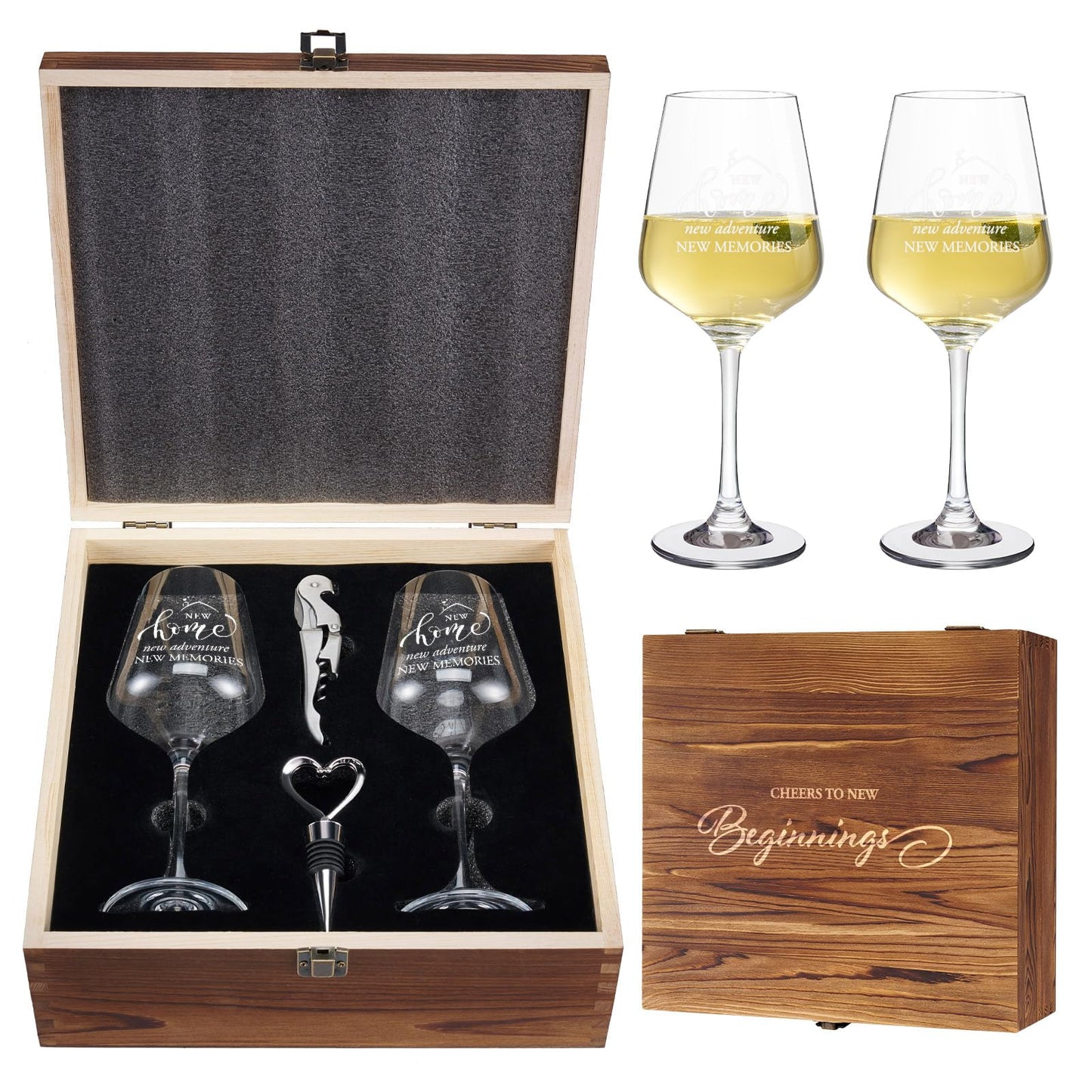 AW BRIDAL House Warming Gifts New Home Wine Glasses Sets, 2026 Closing Gifts for Home Buyers and Homeowner, New Apartment Gift Basket for Couple, First House Gift with Wooden Keepsake Box