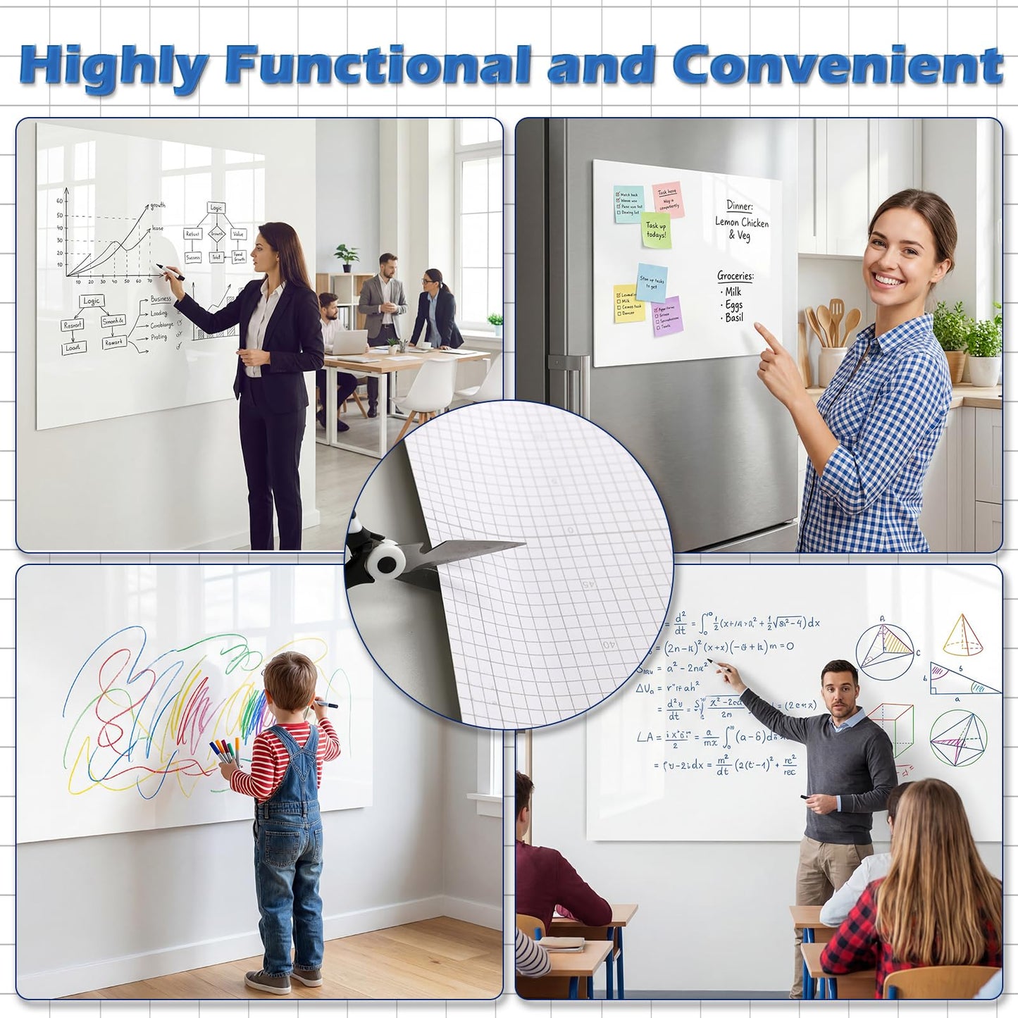 AFMAT Dry Erase Board Sticker, 48 x 36 inches White Board Wallpaper, Dry Erase Sticker for Wall, 4' x 3' Peel and Stick Whiteboard Contact Paper, Adhesive Whiteboard Roll, No Ghost, 4 Markers WS23D