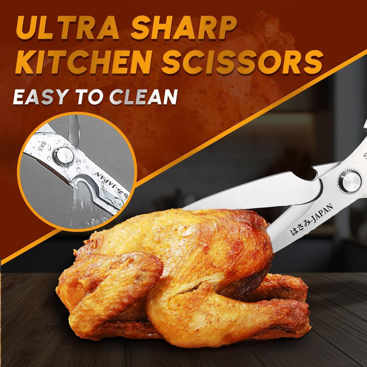 HUUSK Kitchen Scissors Set Silver - Stainless Steel Kitchen Shear, Sharp Meat Scissors, Heavy Duty Poultry Shears, Japanese Cooking Scissor for Food, Gifts for Men Women