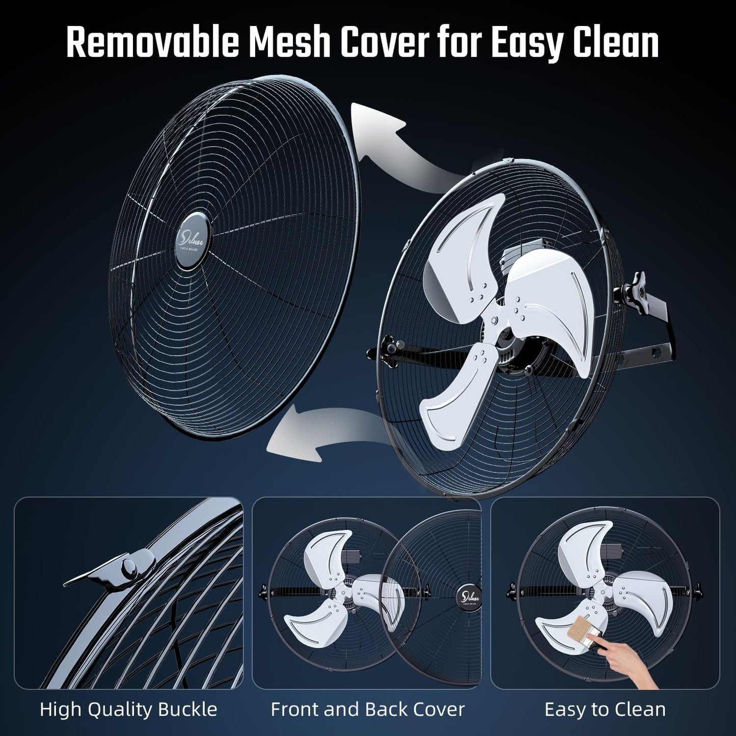 Simple Deluxe 18 Inch Industrial Wall Mount Fan, Max 4200 CFM 3 Speed Commercial Ventilation Metal Fan for Warehouse, Greenhouse, Workshop, Patio, Factory and Basement - High Velocity Black