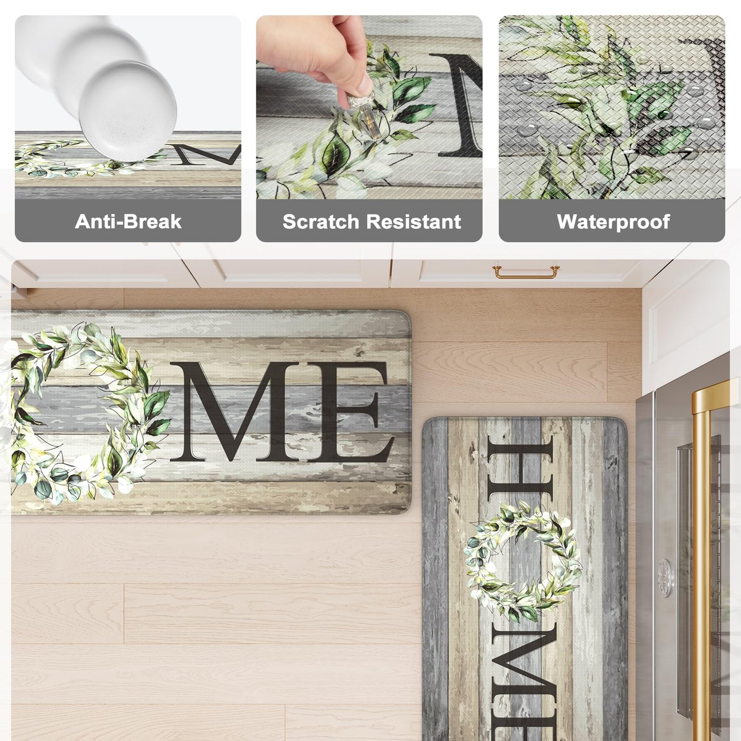 KIMODE Kitchen Mats for Floor 17"x47"+17"x29", Farmhouse Kitchen Rugs Sets of 2, Anti Fatigue Mats for Kitchen Floor, Cushioned Comfort Kitchen Floor Mats for Sink, Laundry, Desk Grey