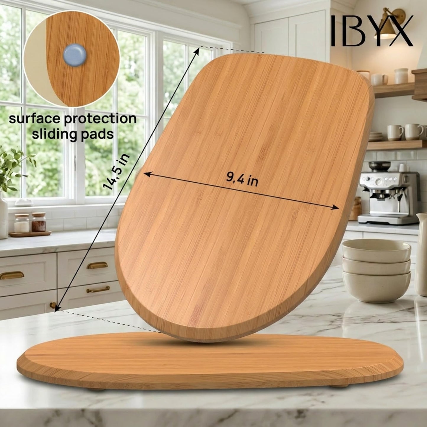 Ibyx Premium Bamboo Mixer Slider for KitchenAid 4.5-5 Qt Tilt-Head Stand Mixer - Food-Grade Appliance Slider Mat for Kitchen Countertop Storage Accessories (Natural)