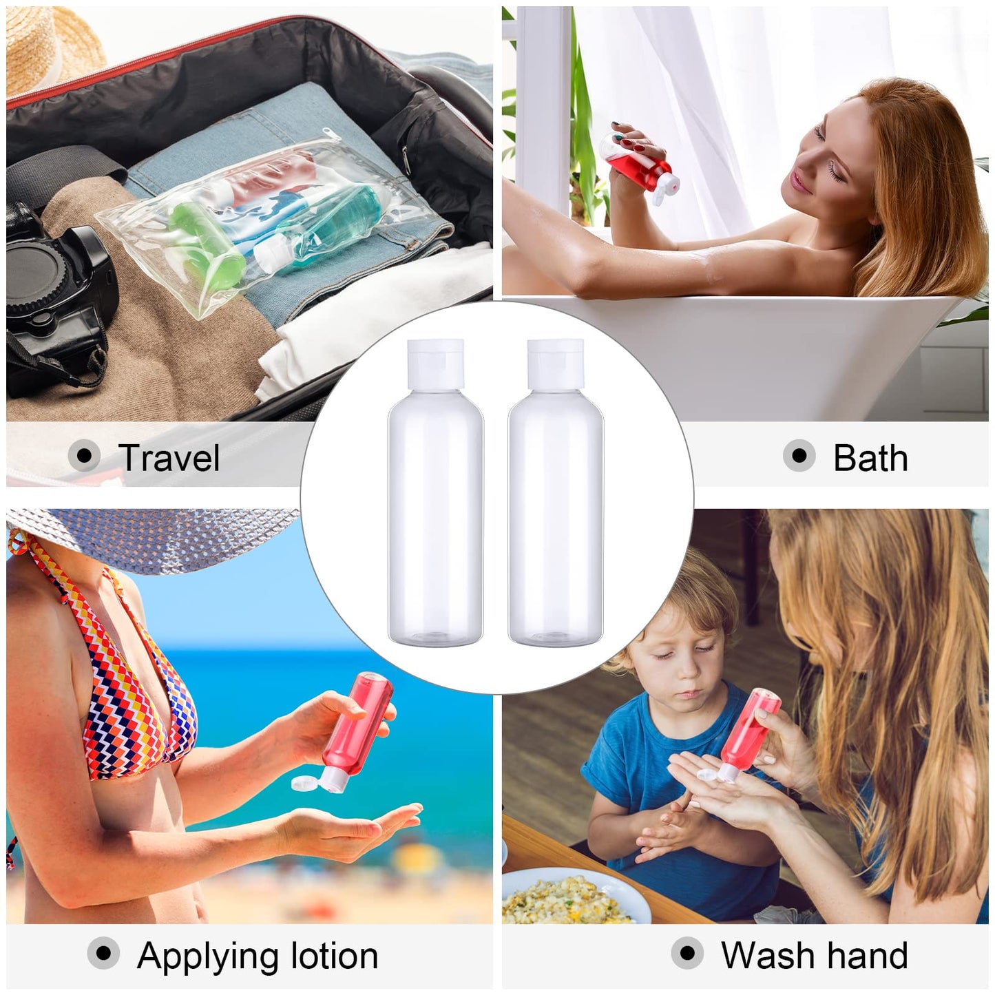 100 Pcs 3.4oz Small Travel Bottles Plastic Empty Squeeze Bottle Clear Refillable Shampoo Container with 5 Funnel for Liquids Cream Cosmetic Toiletries