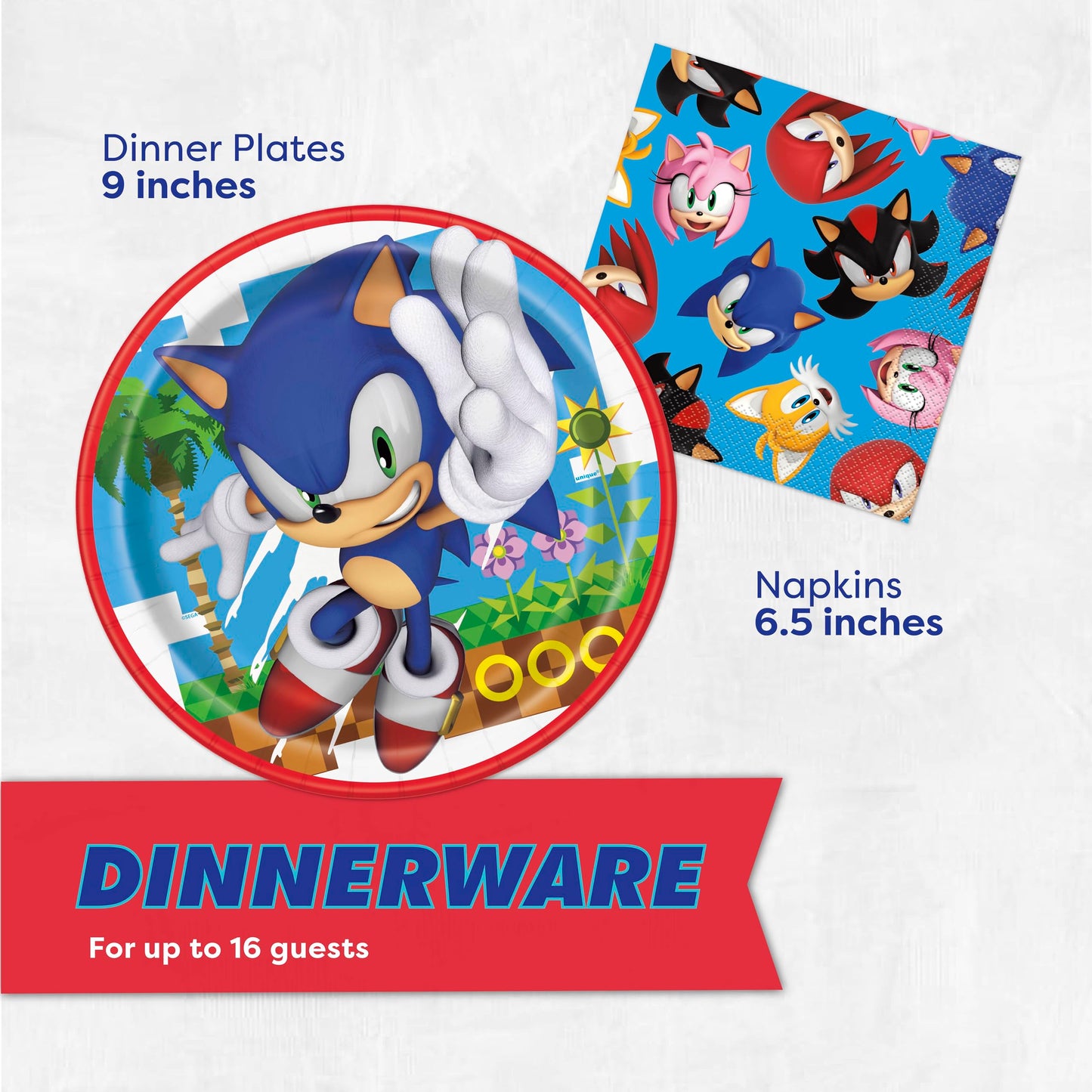 Sonic Birthday Party Decorations | Serves 16 Guests | Balloons, Banner, Tablecloth, Plates, Napkins, Sticker | Officially Licensed