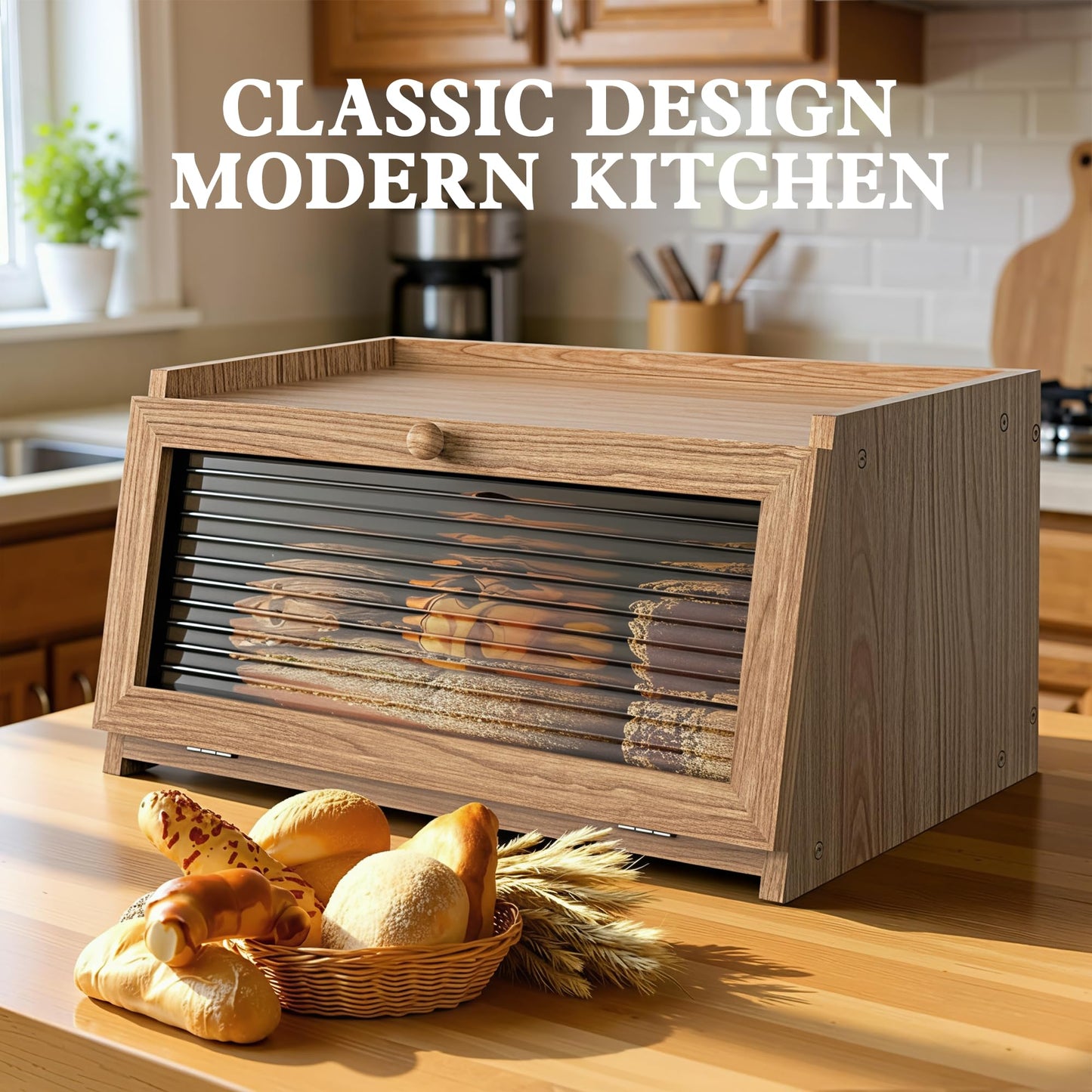 LOHASOK Bread Box for Kitchen Countertop Large Bread Box Farmhouse Bread Container Bread Storage with Window Bread Holder