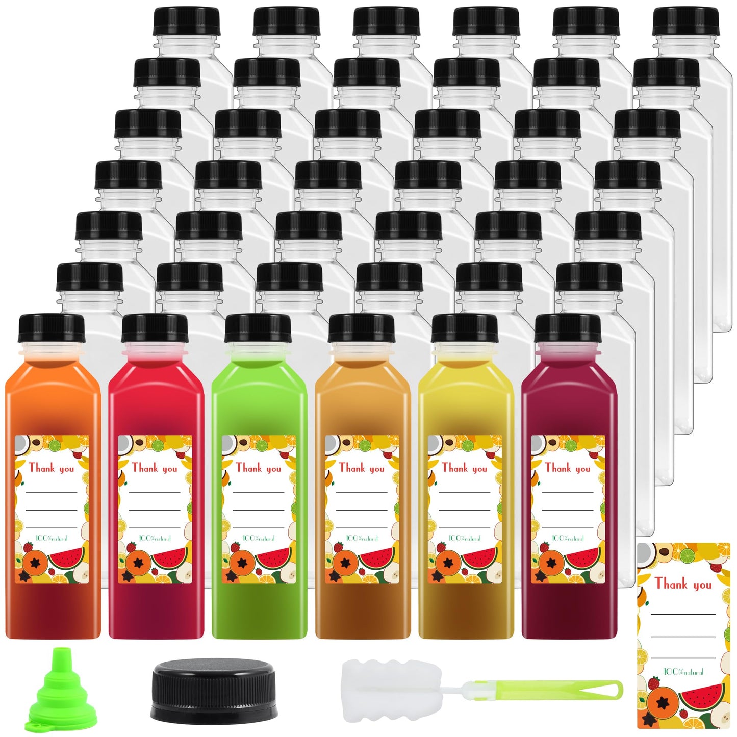 Garandad 36pcs 16 oz Plastic bottles with lids,Juice bottles with caps, Reusable Clear Bulk Beverage Containers for Juice, Milk and Other Beverages