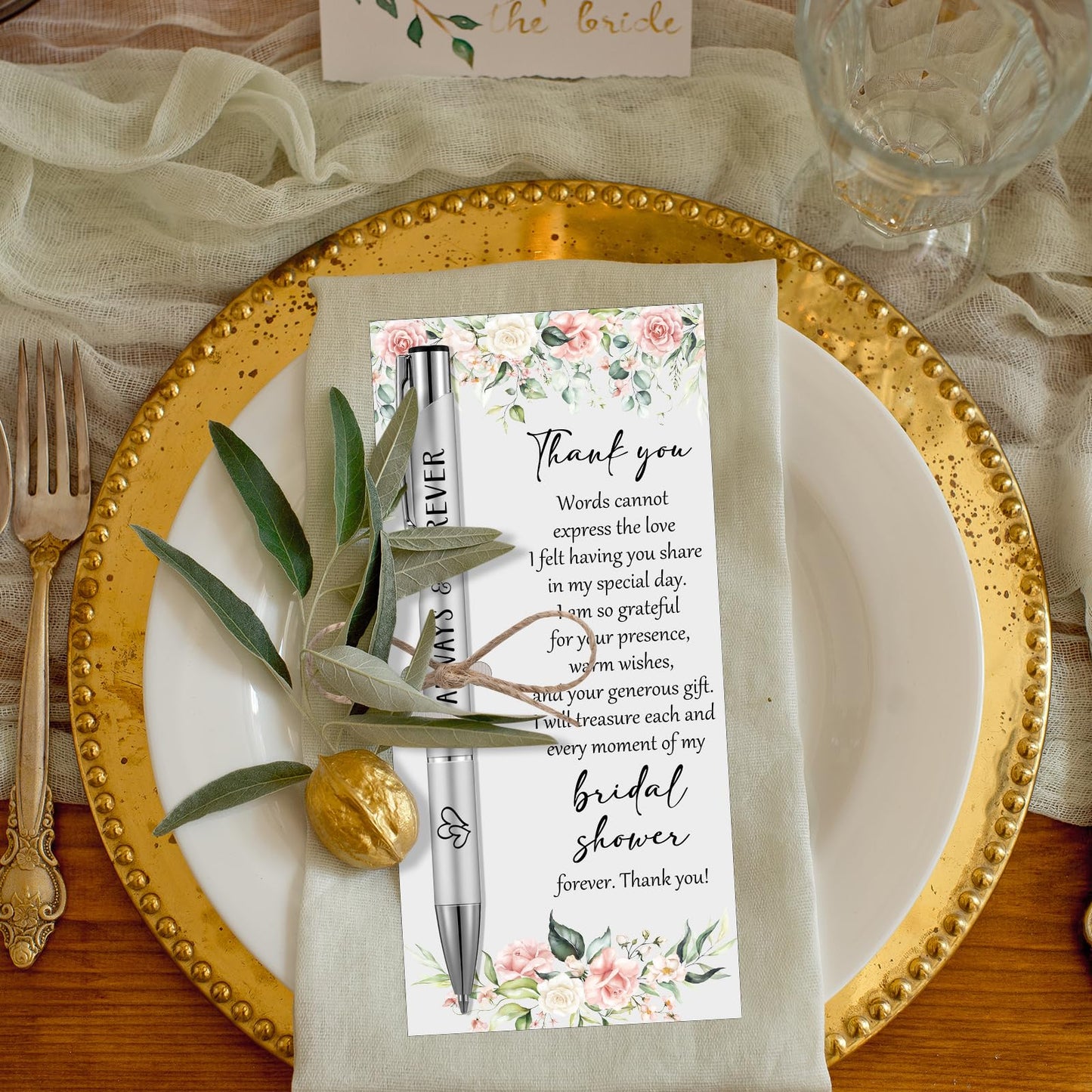 Chiisong 50 Sets Bridal Shower Favors for Guests Wedding Pens Bulk with Thank You Cards Bridal Shower Retractable Ballpoint Pen for Guest Gifts Game Prizes Wedding Souvenirs (Floral)