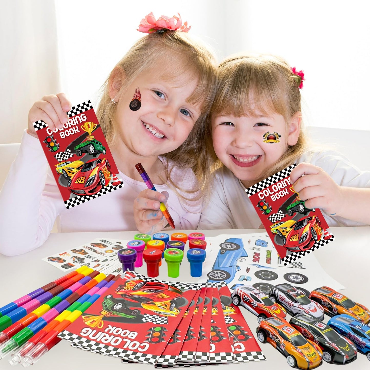 144 Pcs Race Car Coloring Book Bulk,Checkered Flags Racing Party Favors Goodie Bags Fillers, Let's Go Racing Birthday Party Supplies Classroom Reward Prizes Pinata Gift for Race Fans(Race)