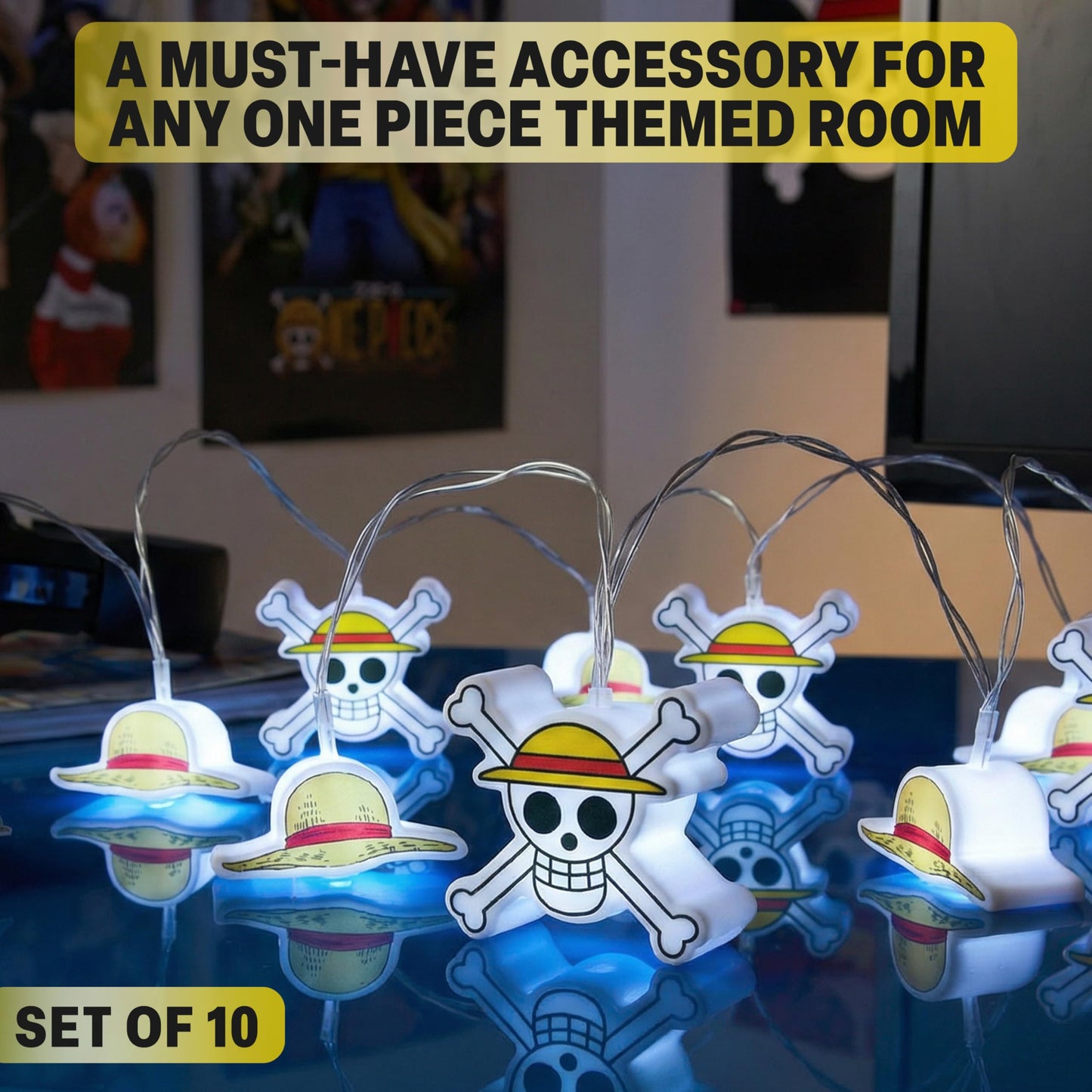 Get Trend One Piece 3D LED String Lights, 5.4 ft, 10 Pcs White Fairy Lights Battery Operated, 2 Lighting Modes, Straw Hat Indoor, Home, Room Decor for Kids, Teens, Adults, Manga, Anime Gifts