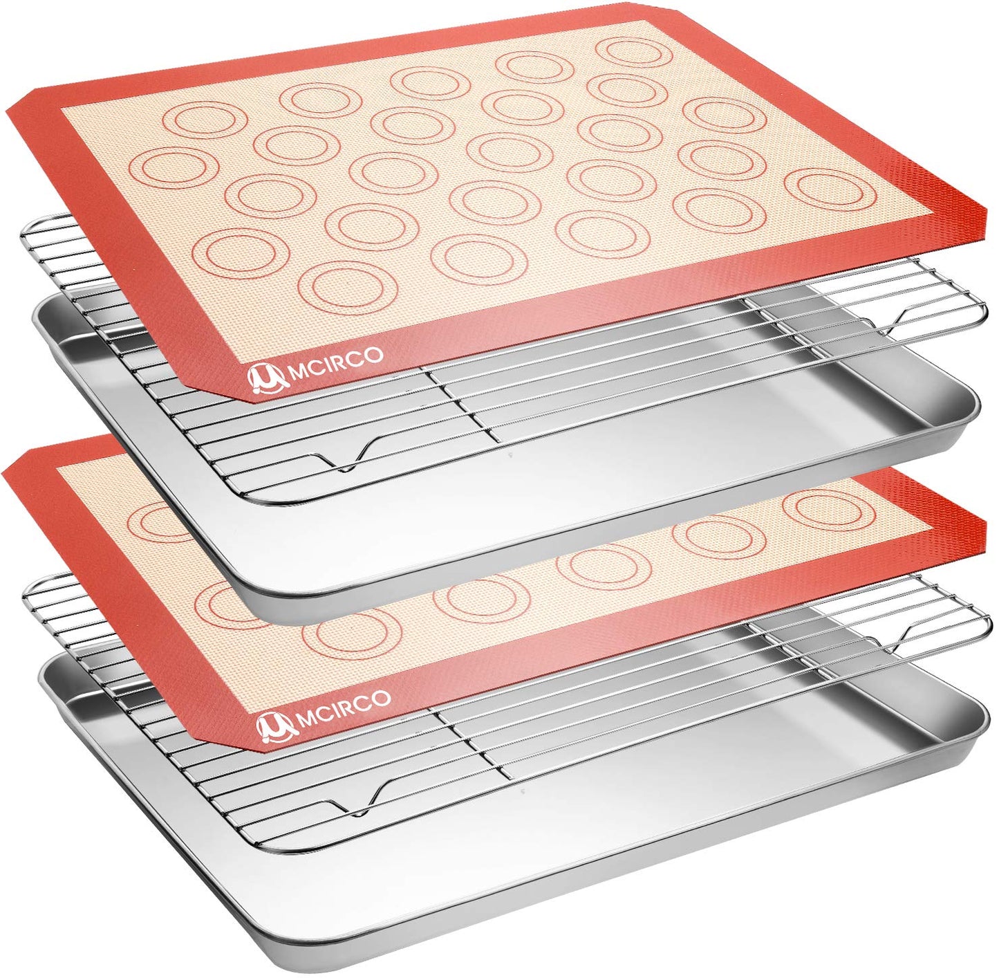 MCIRCO 6 Piece Stainless Steel Baking Sheet with Rack with Silicone Baking Mat Set (2 Pans + 2 Racks + 2 Mats), 17.3 x 13 x 1 Inch Cookie Sheet with Cooling Rack, Easy Clean