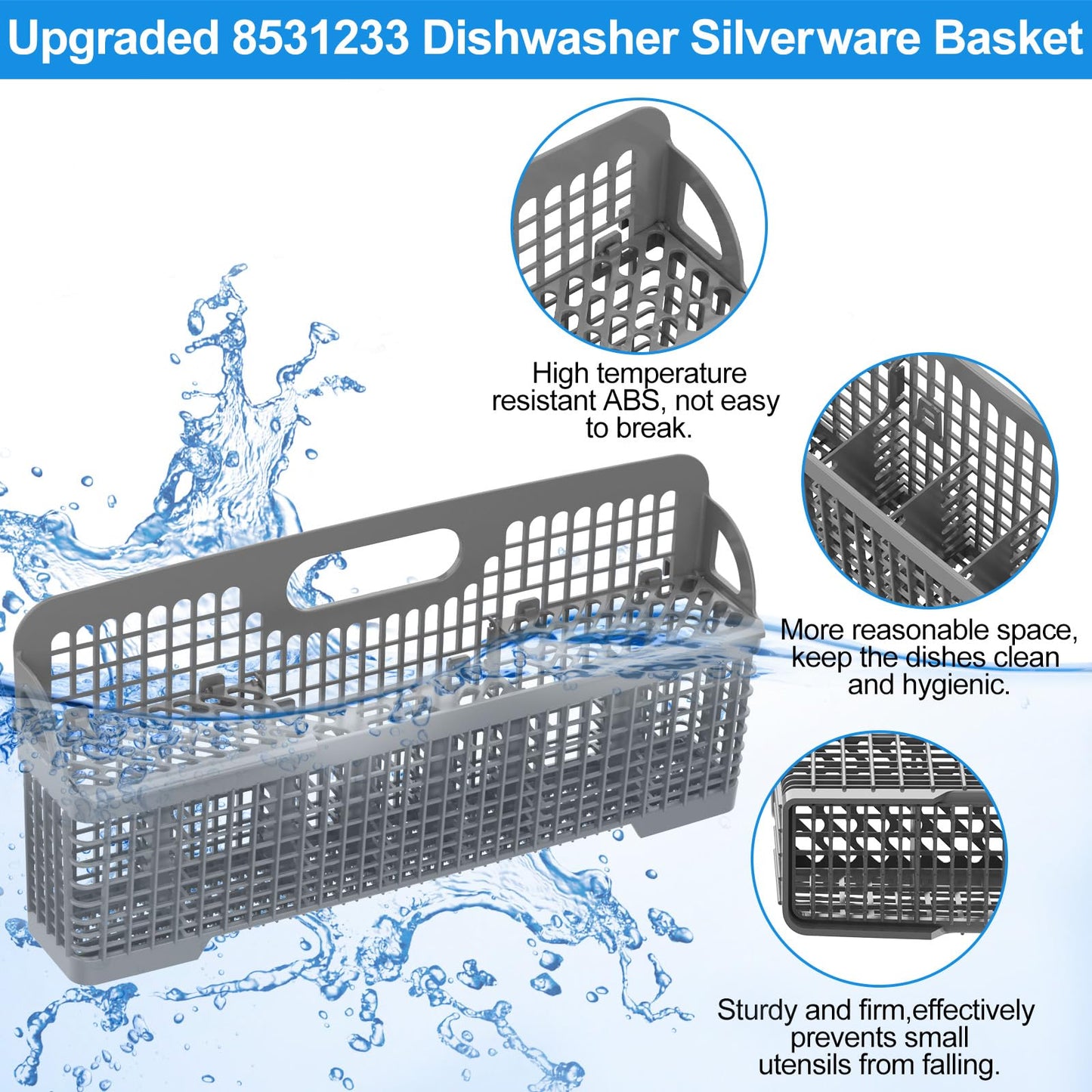 UPGRADED 8531233 WP8562043 Dishwasher Silverware Basket Replacement,Fits For Kitchenaid Kenmore Whirlpool Dishwasher Utensil Basket Parts KDFE104HPS0 KDTE334GPS0 Universal Dishwasher Cutlery Basket