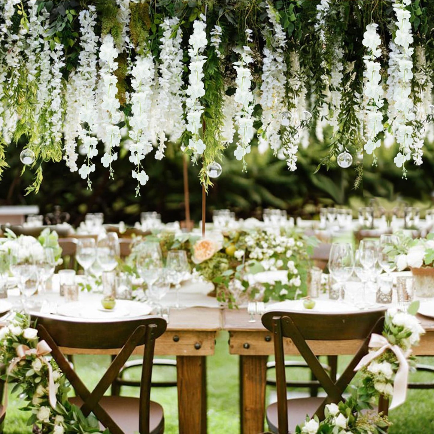 ZINHO 60 Branches Wisteria Hanging Flowers, Artificial White Wisteria Flowers Garland for Wedding Arch Ceremony Party Garden Home Backdrop Decor