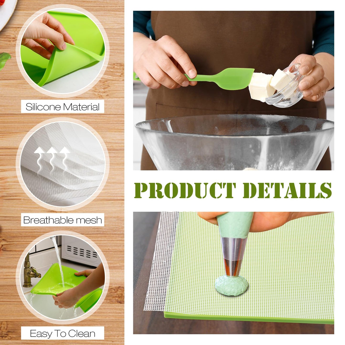 Thenshop 8 Silicone Dehydrator Mats & 10 Mesh Dryer Mats and 1 Baking Scraper, Reusable Non Stick Silicone Dehydrator Tray with Edge for Baking Fruits Meat Vegetables(Green)