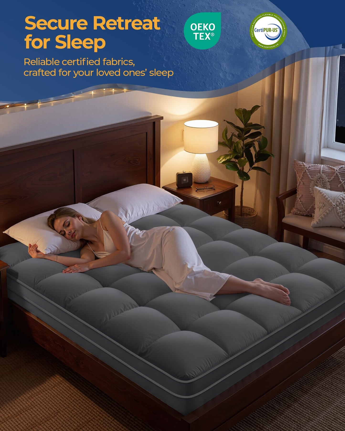 KAYFIA Full Mattress Topper, Extra Thick Mattress Pad Cover for Deep Sleep,3D+7D Snow Down Alternative Fill Overfilled Plush Pillow Top with 8-23 Inch Deep Pocket-Gray