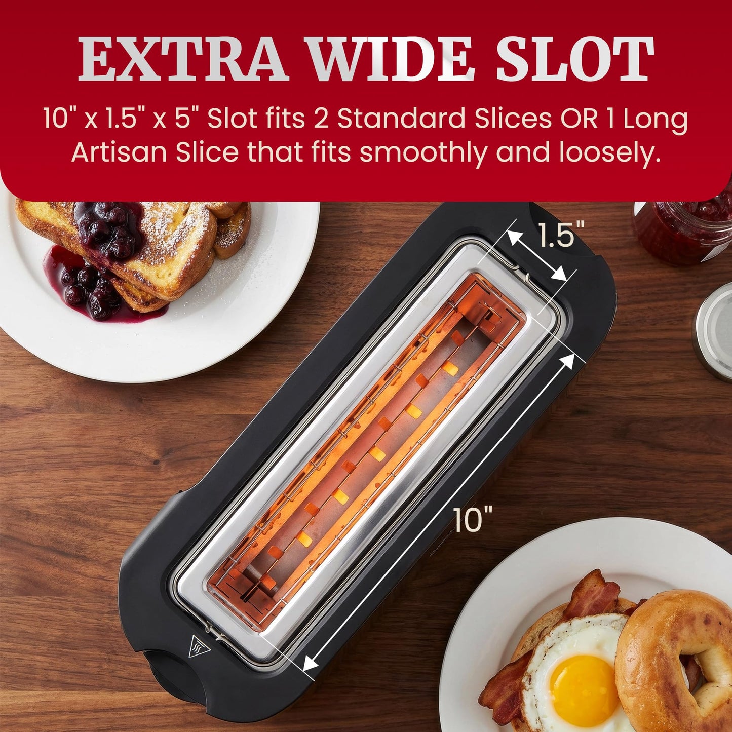 Elite Gourmet ECT3200 2-Slice, 1 Long Slot, Slim Toaster, Reheat, 6 Toast Settings, Defrost, Cancel Functions, Built-in Warming Rack, Extra Wide Slots for Bagels Waffles, Stainless Steel & Black
