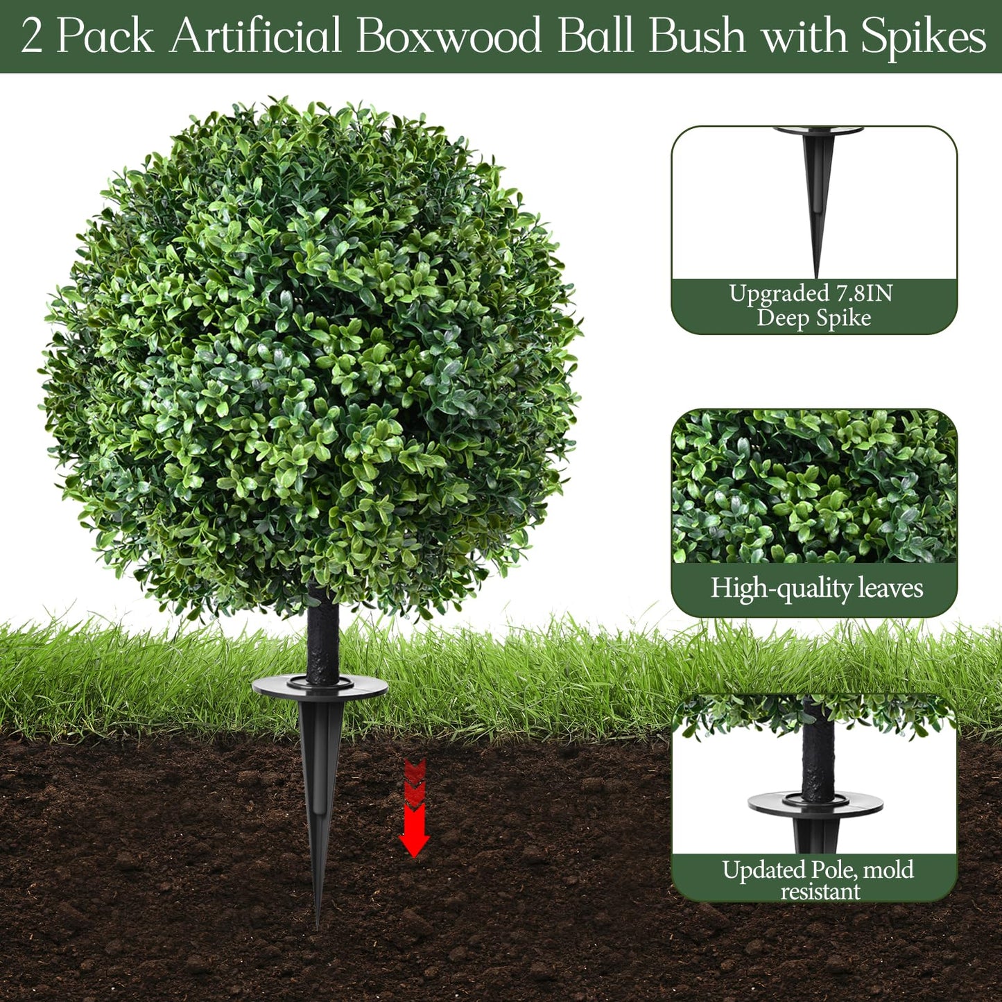 Artificial Topiary Bushes for Outdoors with Spike, Boxwood Ball Fake Shrubs UV Resistant Faux Plants for Indoor Outdoor Fall Thanksgiving Halloween Decor (Artificial Topiary Boxwood Ball Tree)