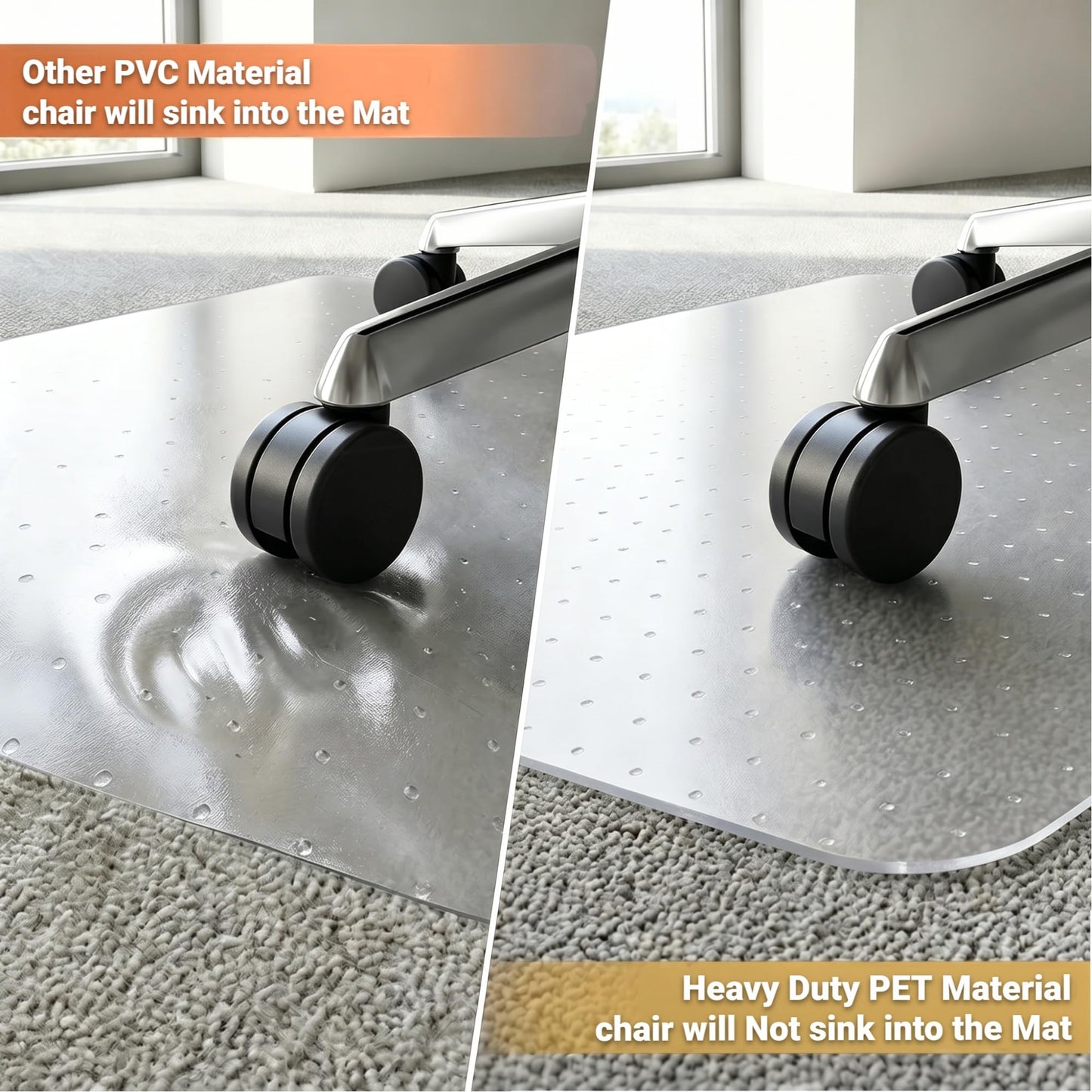 BesWin Heavy Duty Office Chair Mat for Carpet, 32" x 55" Clear Hard Carpet Protector Mat, Anti-Slip Desk Floor Mat for Office Chair on Carpeted Floors, Easy Glide, Ship Flat