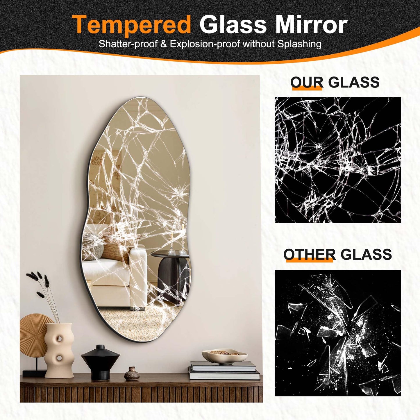 Delma Irregular Wall Mirror,32"x14" Slim Vertical Wavy Design,Frameless Decorative Mirror for Entryway,Hallway & Bathroom,Modern Boho Wall-Mounted