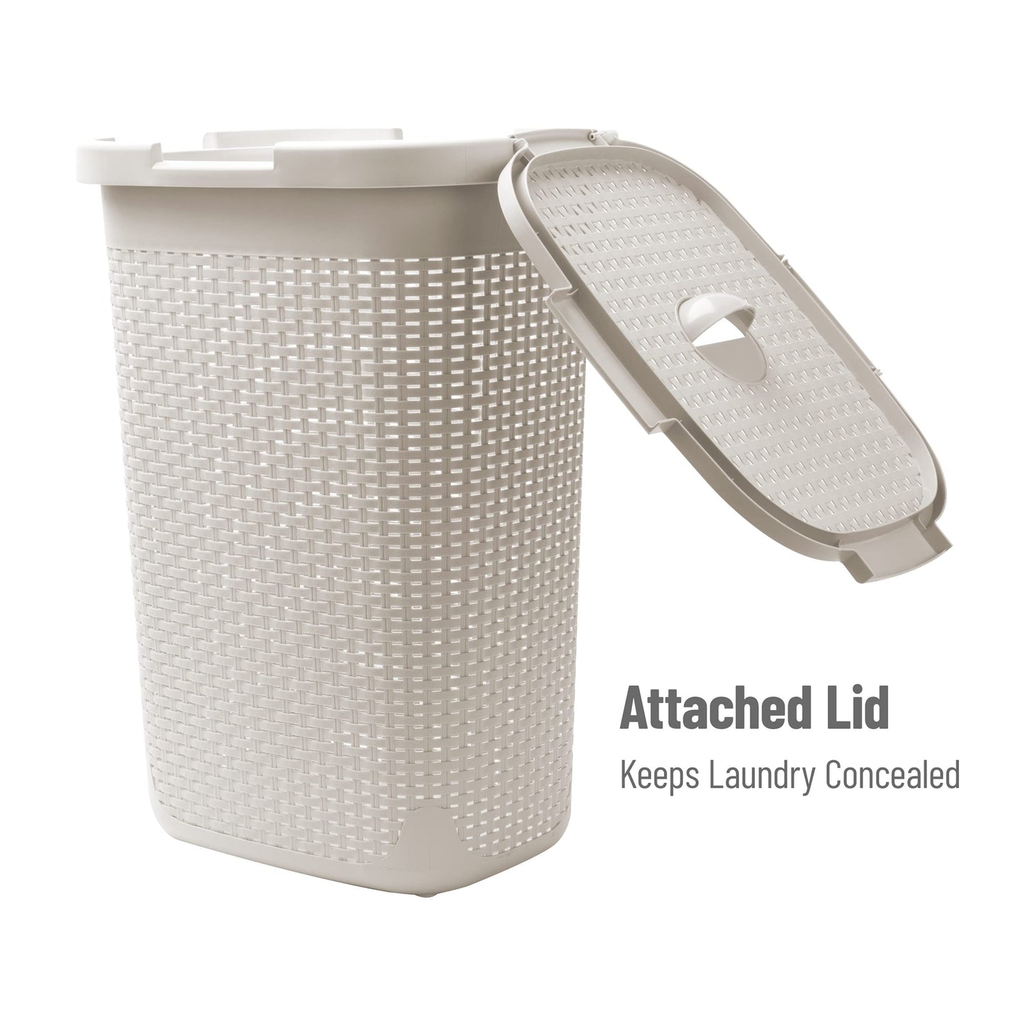 Mind Reader Slim Laundry Hamper with Lid, 60L Tall Clothes Basket, Narrow Tapered Design for Bathrooms, Closets and Laundry Rooms, Plastic, Ivory