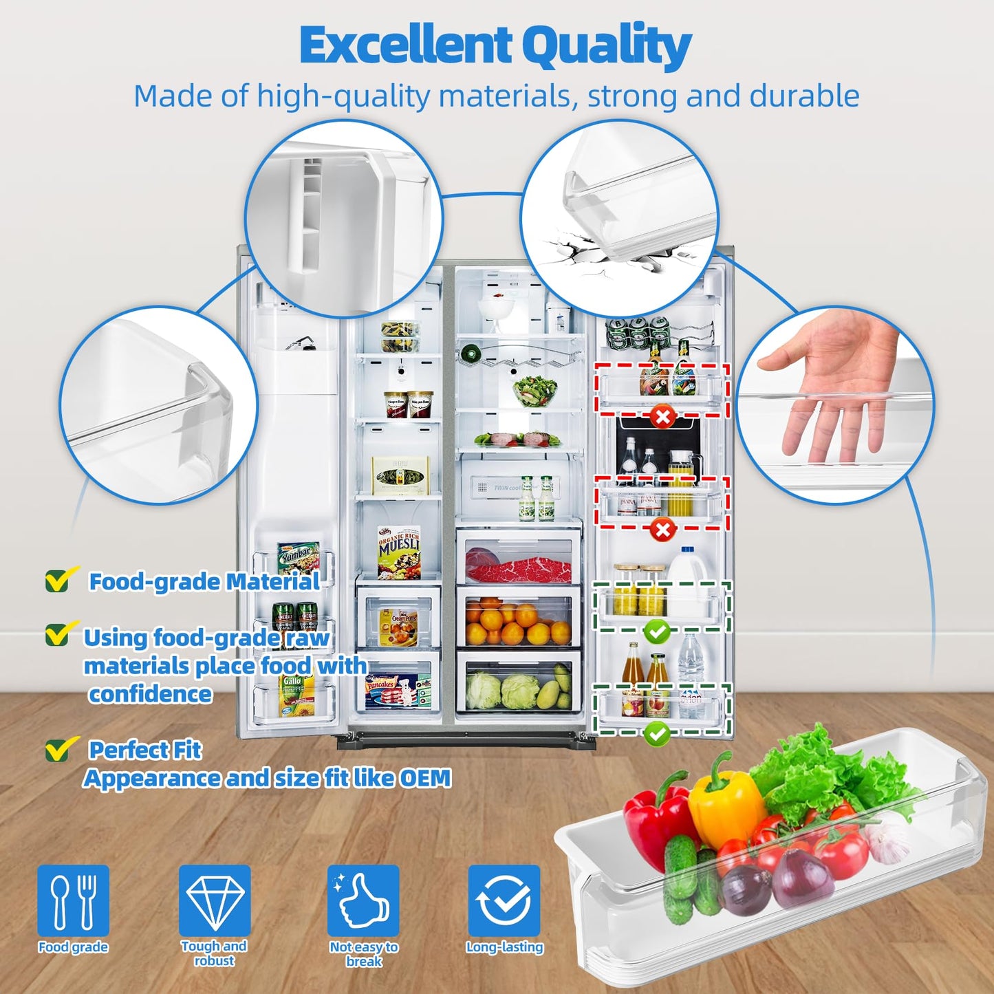 DA97-06175F Refrigerator Door Bin Compatible with Kenmore Samsung Refrigerator Door Shelf RS22HDHPNSR RS22HDHPNBC RS22HDHPNWW RSG257AARS RSG257AAWP RSG257AAPN, Fridge Lower Shelf Guard Replacement