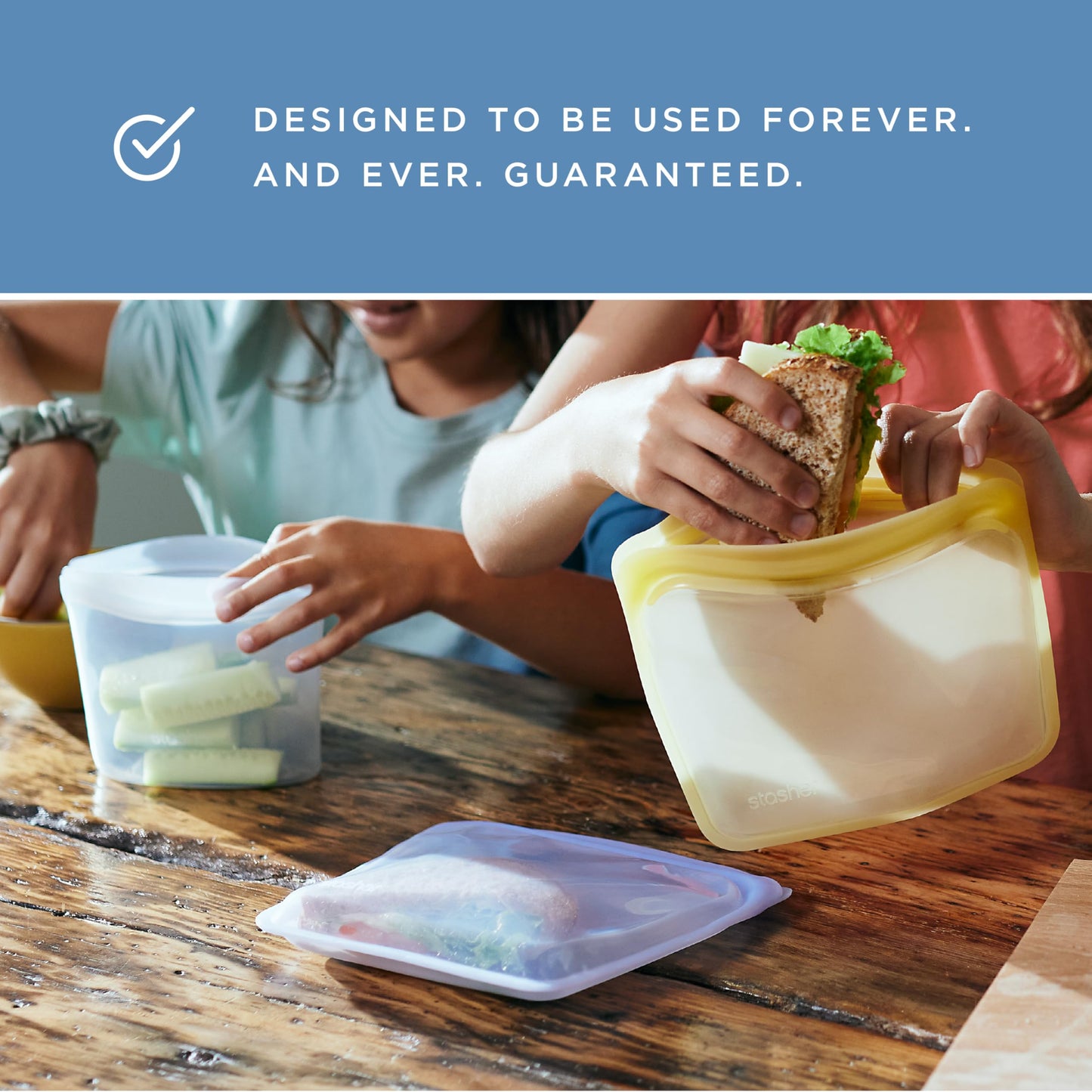 Stasher Silicone Reusable Storage Bag, Stand-Up Mega Bag, Reusable Freezer Bags, Microwave, Dishwasher, Oven Safe, Sous Vide, Premium Lunch Container, Eco Friendly, Food Storage Bags, 104 oz, Clear