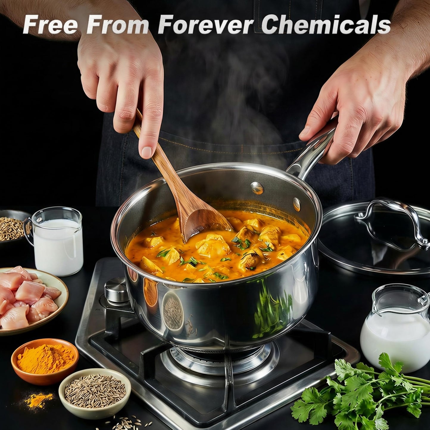 KC-Emier 1-Quart Nonstick Saucepan with Lid, Tri-Ply Stainless Steel Pot with Stay-Cool Handle & All Cooktop Compatibility (Gas, Ceramic, Electric) - Non-Stick