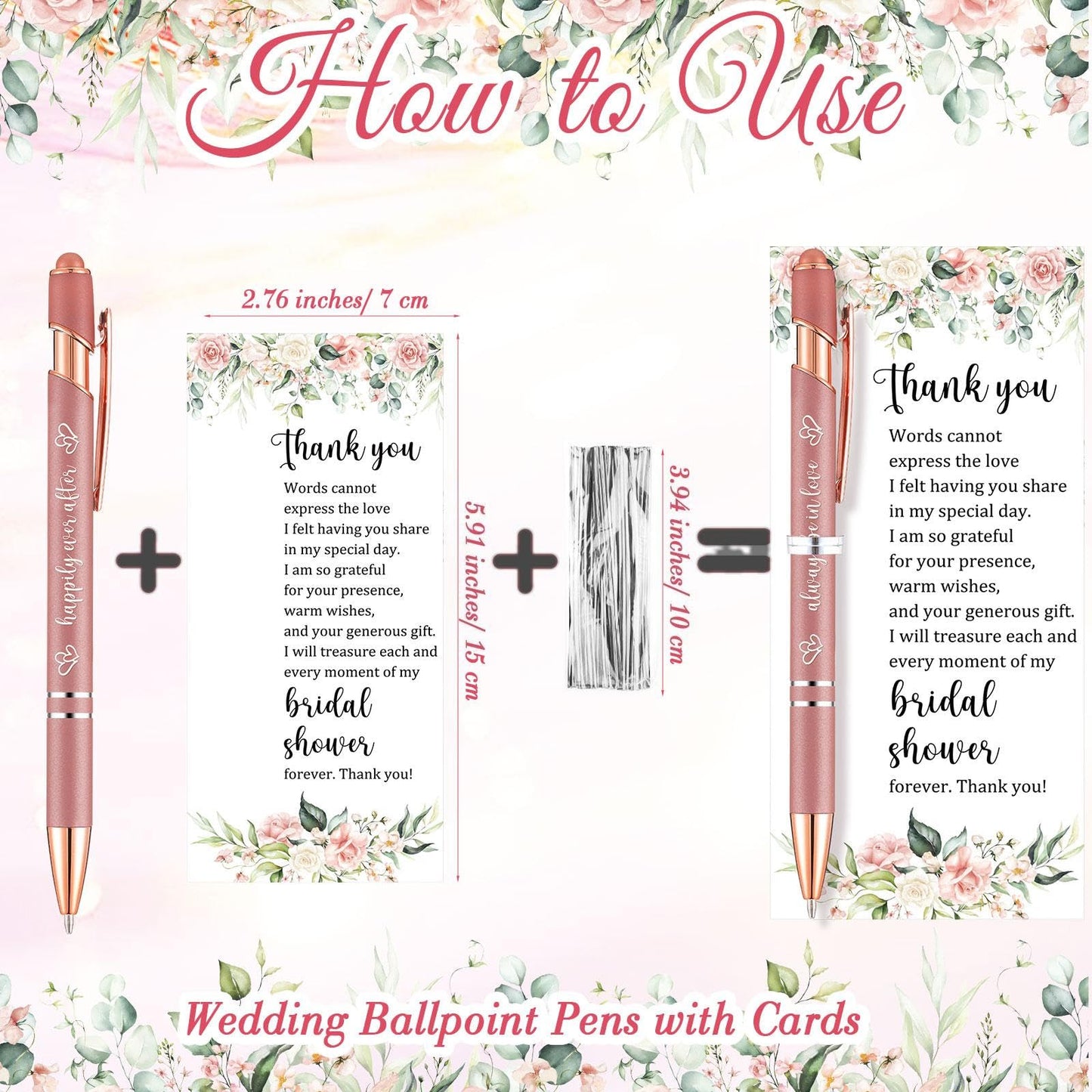 Chiisong 50 Set Bridal Shower Favors for Guests Wedding Rose Gold Pens Bulk with Thank You Cards Bridal Shower Retractable Ballpoint Pen for Guest Party Gifts Prizes Wedding Souvenirs