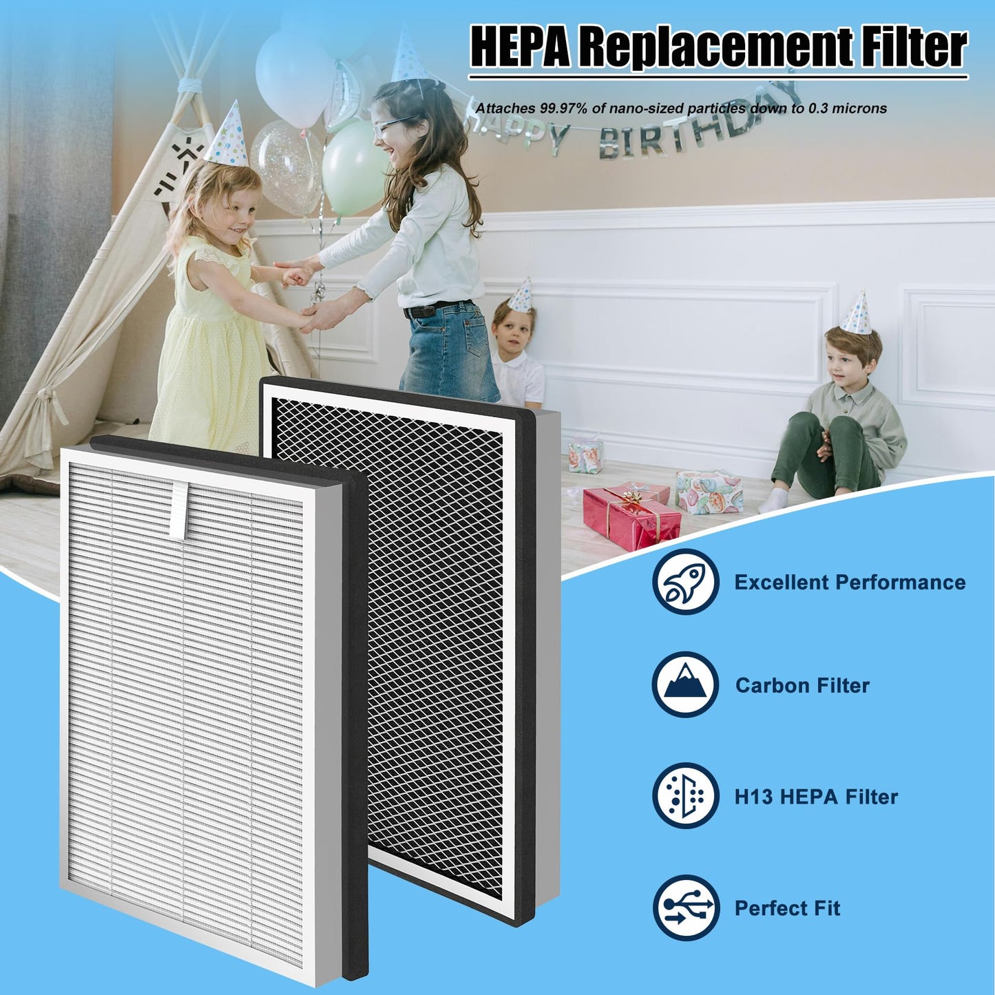 BesReyDa 4 Pack 25 Replacement Filters Compatible with MA Series 25 B1/S1/W1 Air Purifier, 3-in-1 True Hepa and Activated Carbon Filter