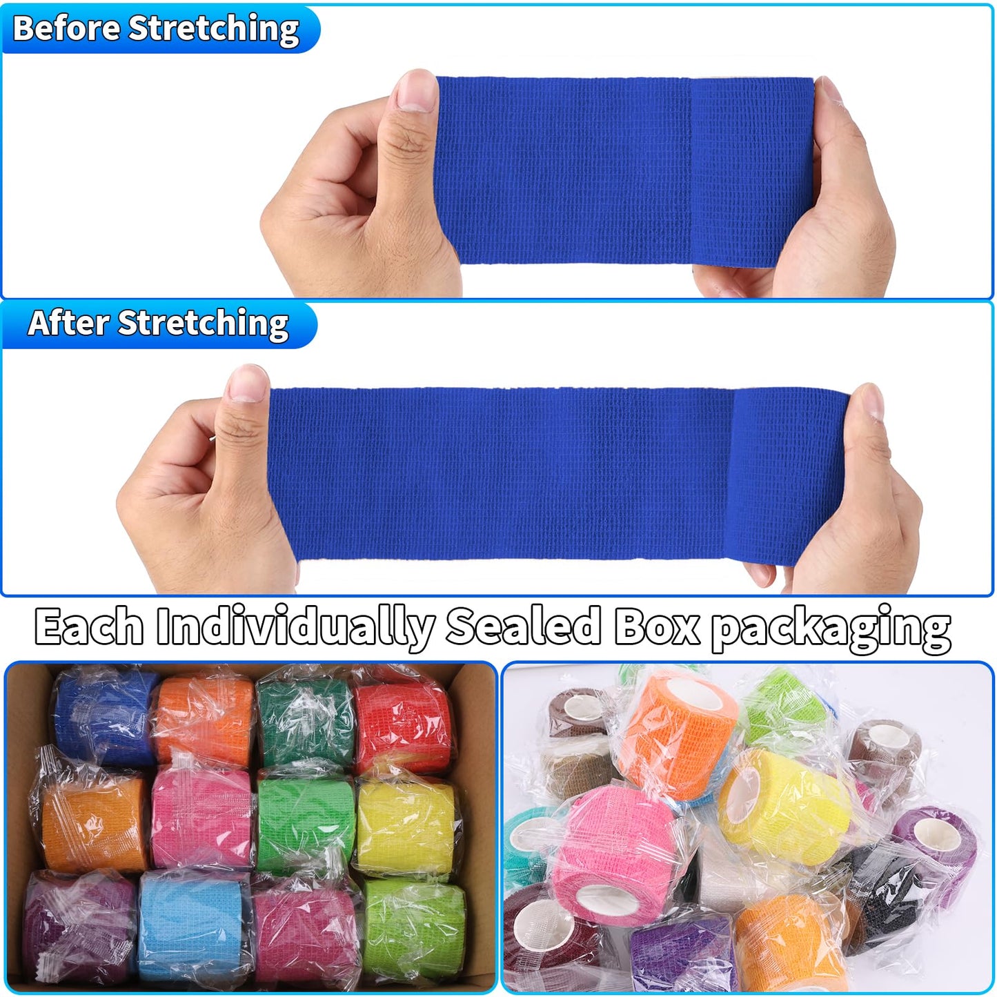 120 Pack Colorful Self Adhesive Bandage Wrap Bulk 2 Inch x 5 Yards Cohesive Bandage,Vet Wrap Breathable Elastic Self-Adherent Tape for Stretch Athletic Sports Wrist Ankle Dogs Pet Vet Wrap