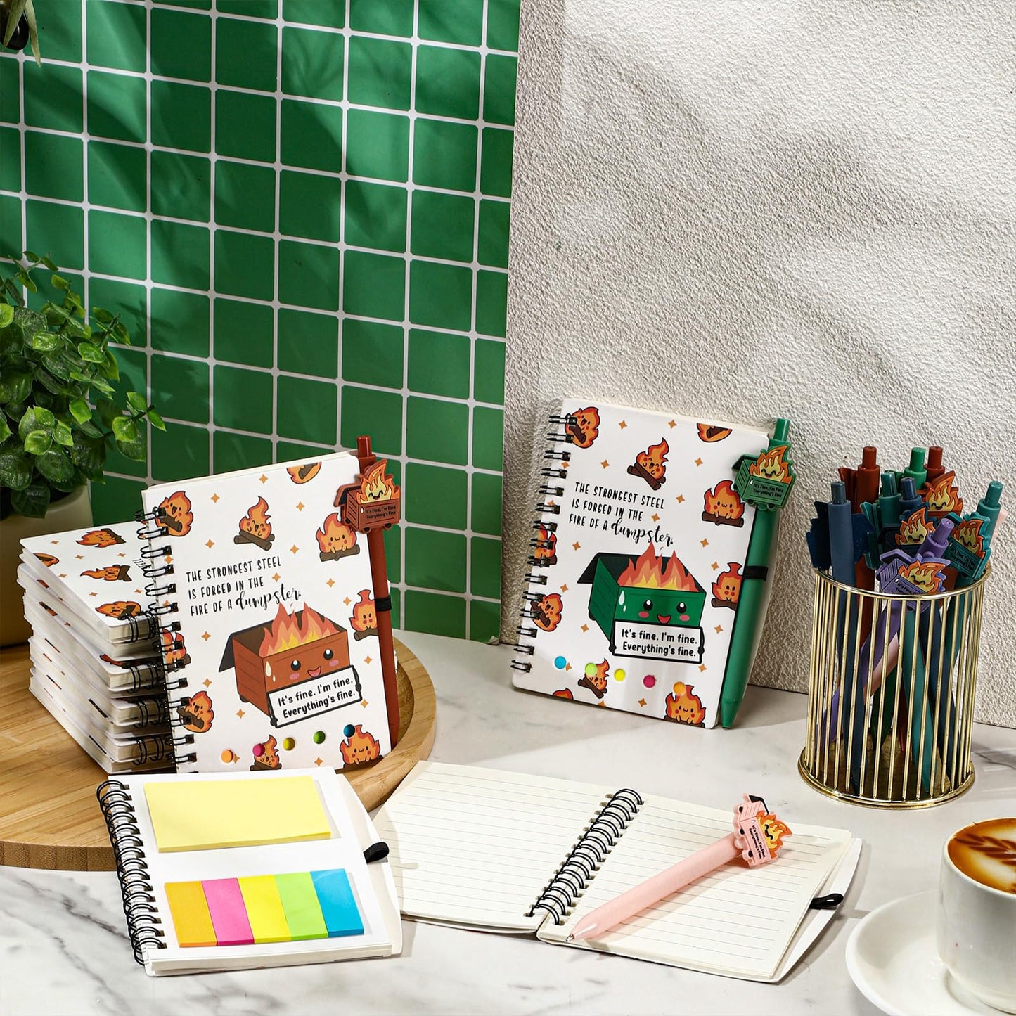 Resurhang 48 Pcs Dumpster Fire Gifts Bulk A6 Dumpster Fire Notebook Journals with Funny Ballpoint Pens 2026 End of Year Graduation Gifts for Students Teacher Employee Coworker Office Staff (Colorful)