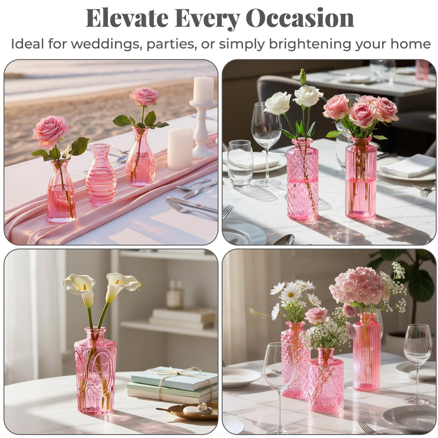 12 Pack Bud Vase in Bulk - BEAHOT Pink Flower Vases for Wedding Decorations, Glass Vase for Table Decorations, Small Vase for Home, Mother's Day, Centerpieces, Party, Office (Pink)