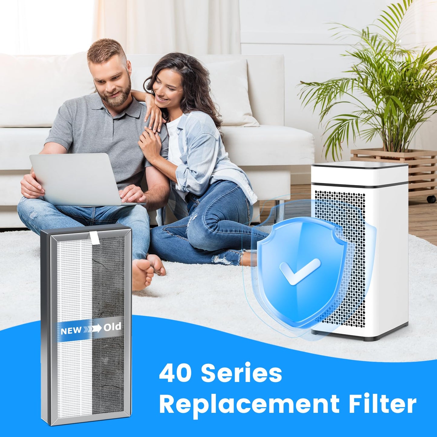 2 Pack 40 Replacement Filter Compatible with MA Series 40 Purifier, High-efficiency Filter and Activated Carbon Filter, 3-in-1 High-efficiency Filter.