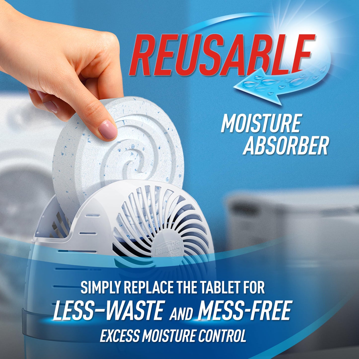 DampRid Reusable Moisture Absorber with 4 Drop-In Tablets, Fragrance Free, 15.8 oz., Attract and Trap Excess Moisture & Eliminate Musty Odors for Cleaner, Fresher Air
