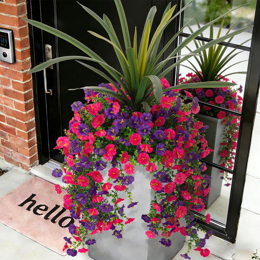 TakeArt Fake Artificial Morning Glory Flowers for Outdoors+Faux Orchid Greenery Plants UV Resistant Weatherproof for Indoor Outdoor Garden Patio Window Box Home Decor