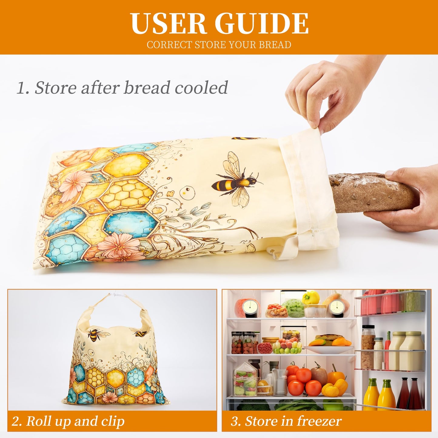 Beeswax Bread Bags for Homemade Sourdough, 2 Pack Reusable Natural Cotton Large Bees Wax Bag Food Storage Bags to Keep Fresh