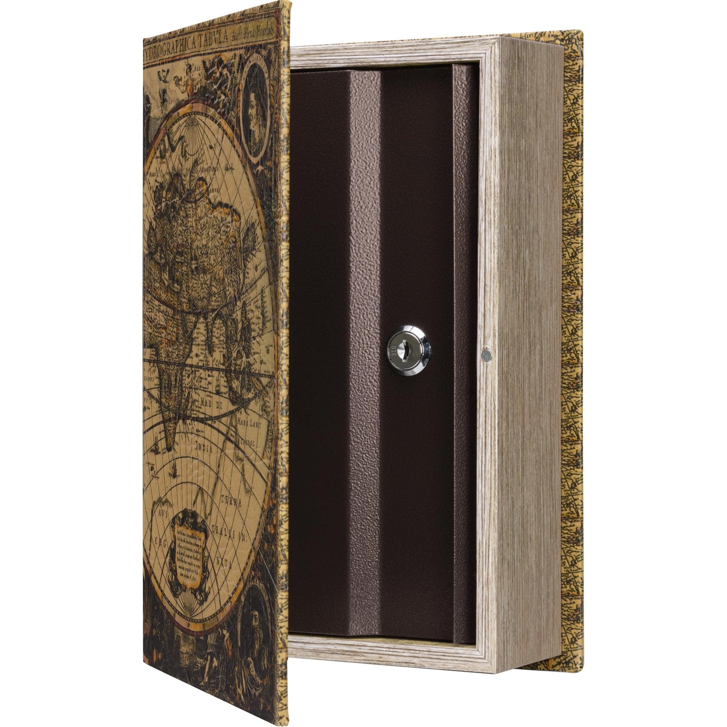 Barska Antique Map Book Safe with Key Lock – Hidden Diversion Lock Box with Magnetic Closure – Concealed Steel Compartment for Cash, Jewelry, Valuables – Home or Office Security Hidden Book Safe