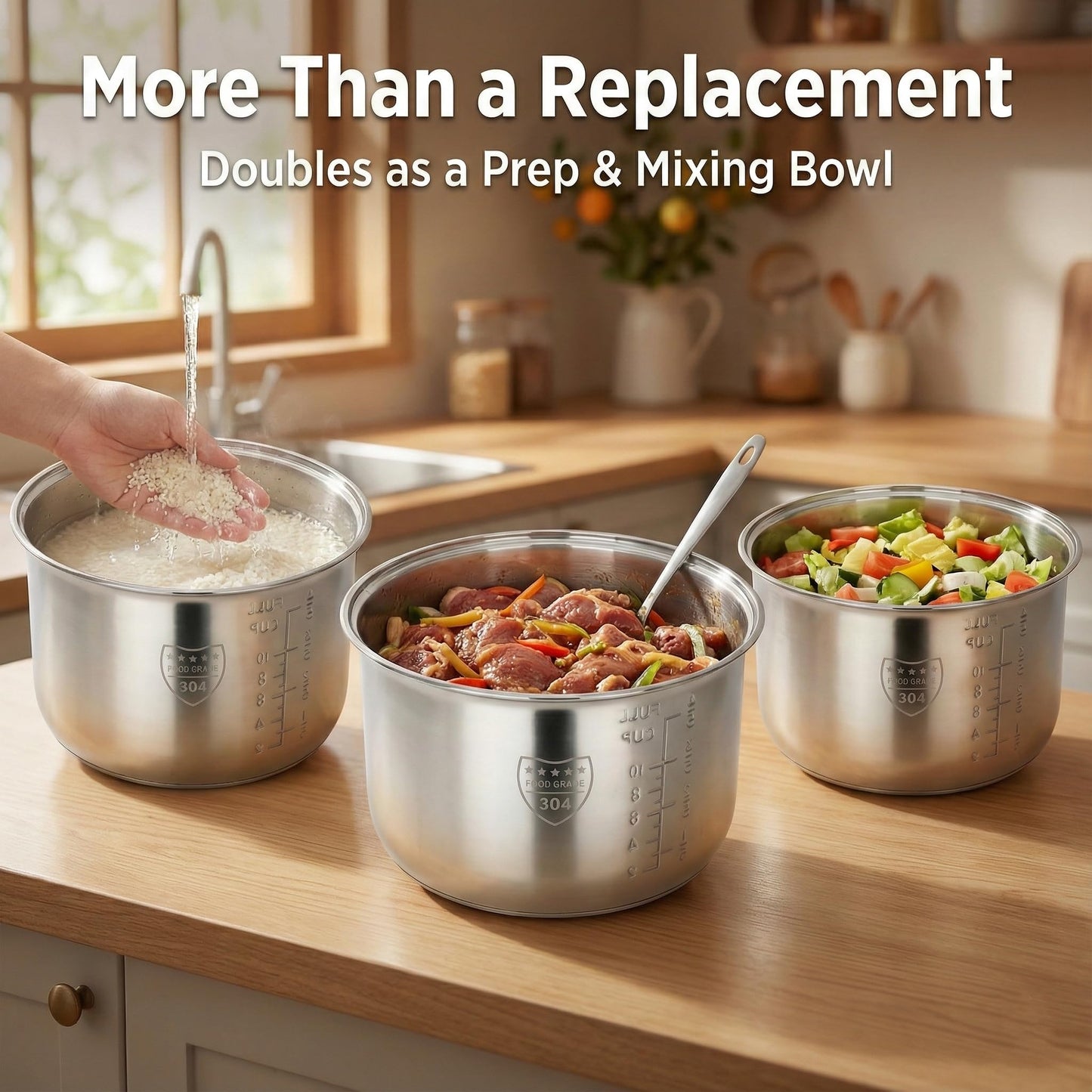 Rice Cooker Replacement Pot, Compatible with Aroma ARC-150SB & ARC-5200SB, Stainless Steel Non-Stick Inner Pot, Durable Design, Even Heating for Perfect Rice