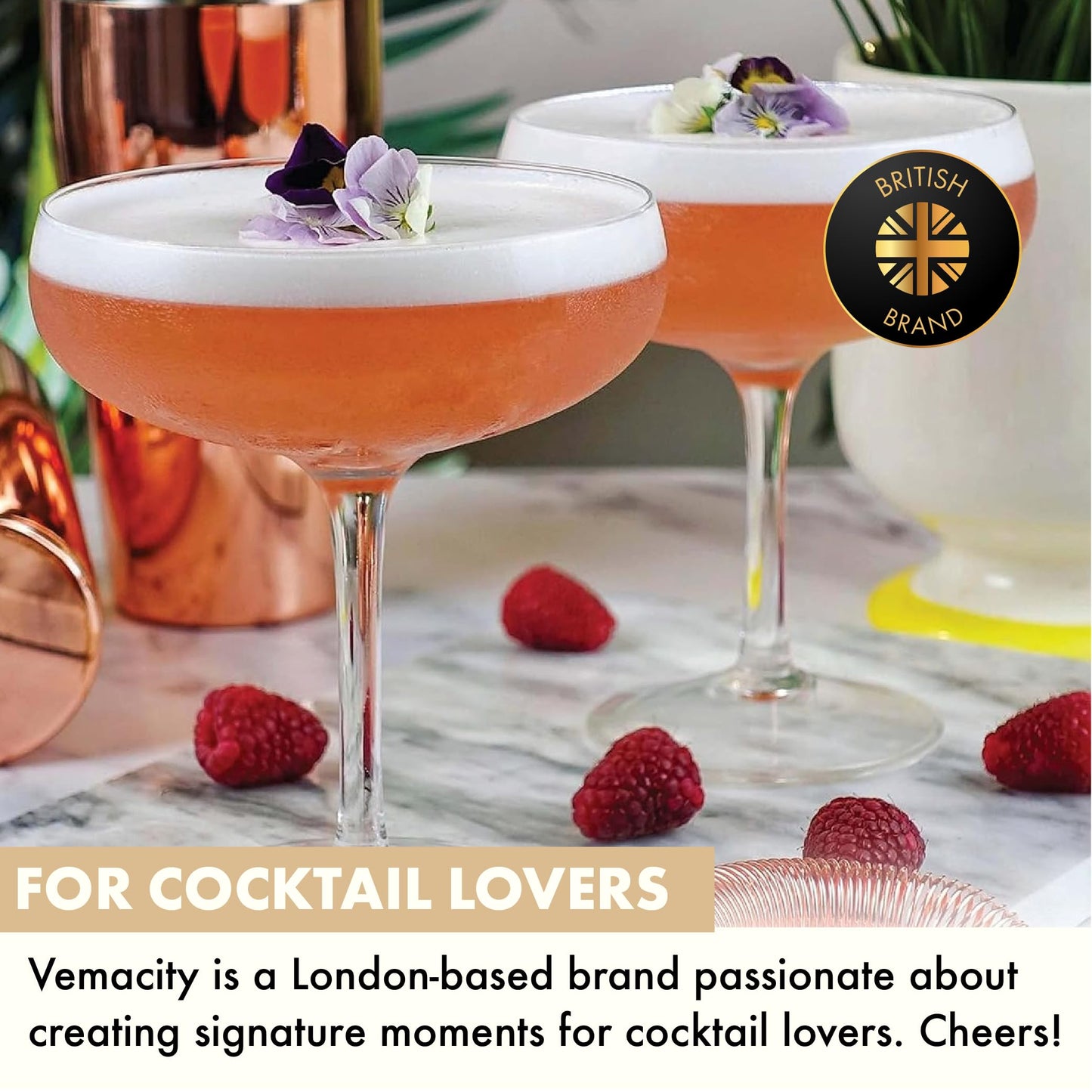 VEMACITY - Elegant Espresso Martini Glasses Set of 4 (10oz) - Classic Coupe Glasses for Martinis, Champagne, Margaritas | Handblown Crystal Cocktail Glassware | Ideal for Martinis and Cocktails