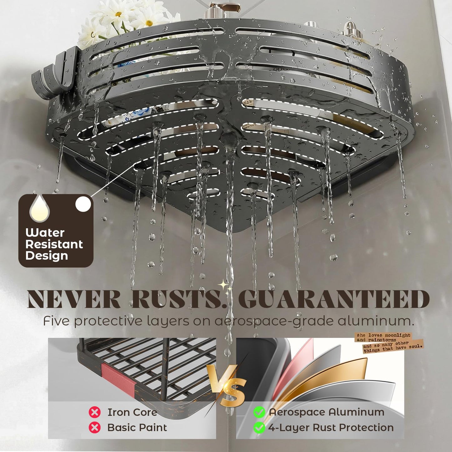 Corner Shower Caddy Suction Cup,Shower Shelves with Hooks,No Drilling Powerful Suction Bathroom Organizers and Storage,Removable Waterproof Rustproof Shower Bathroom Accessories Decor(Grey 2Pack)