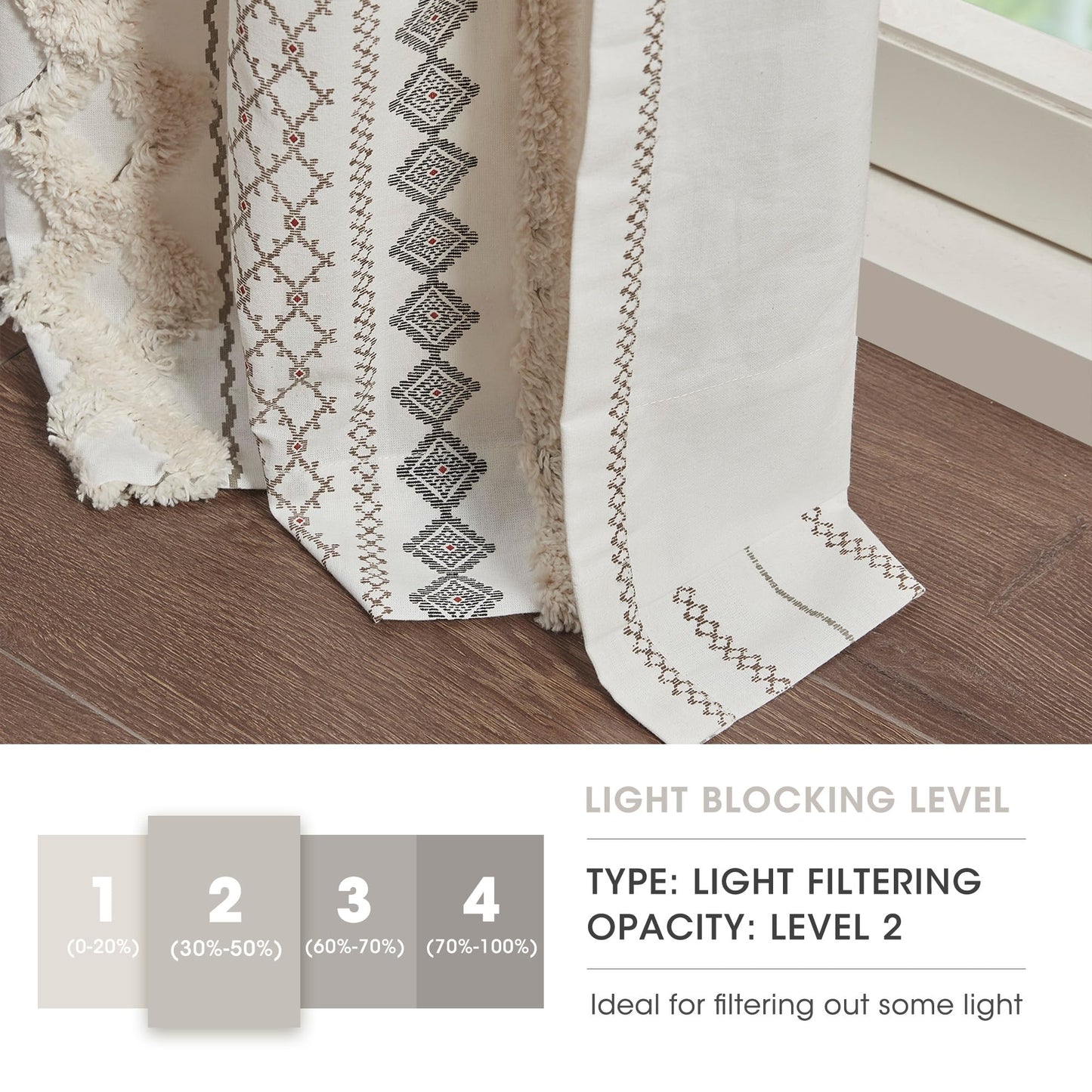 INK+IVY Imani 100% Cotton SINGLE PANEL Curtain Tufted Chenille Stripe Geometric Print Mid-Century Look Rod Pocket Top Drape for Living Room, Privacy Window Treatment for Bedroom, 50" x 84", Ivory