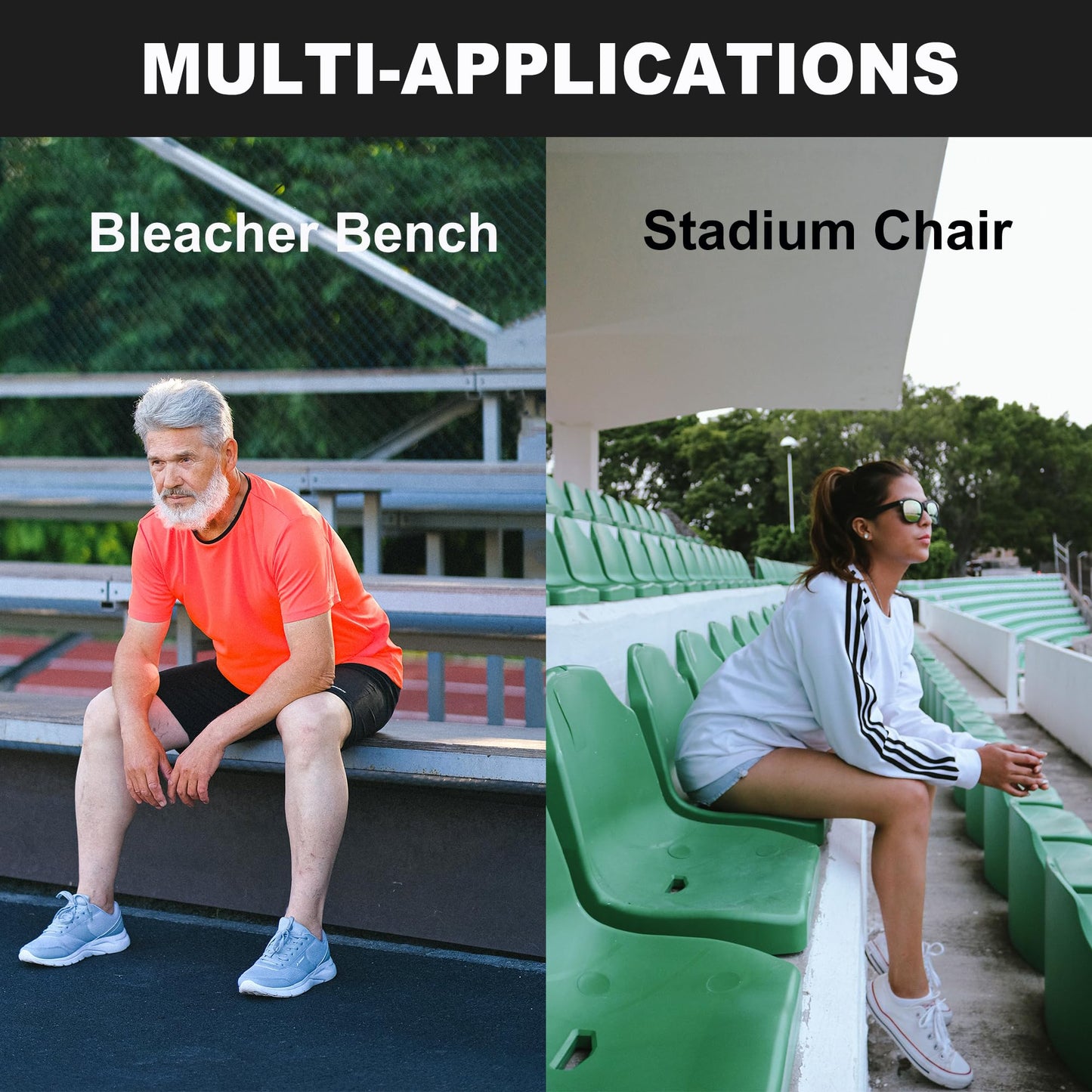 UCOMFEEL Stadium Seat Cushions, Portable Bleacher Cushions with Handle, Waterproof Oxford Fabric, Zipper Design (Black - 3 Pack)