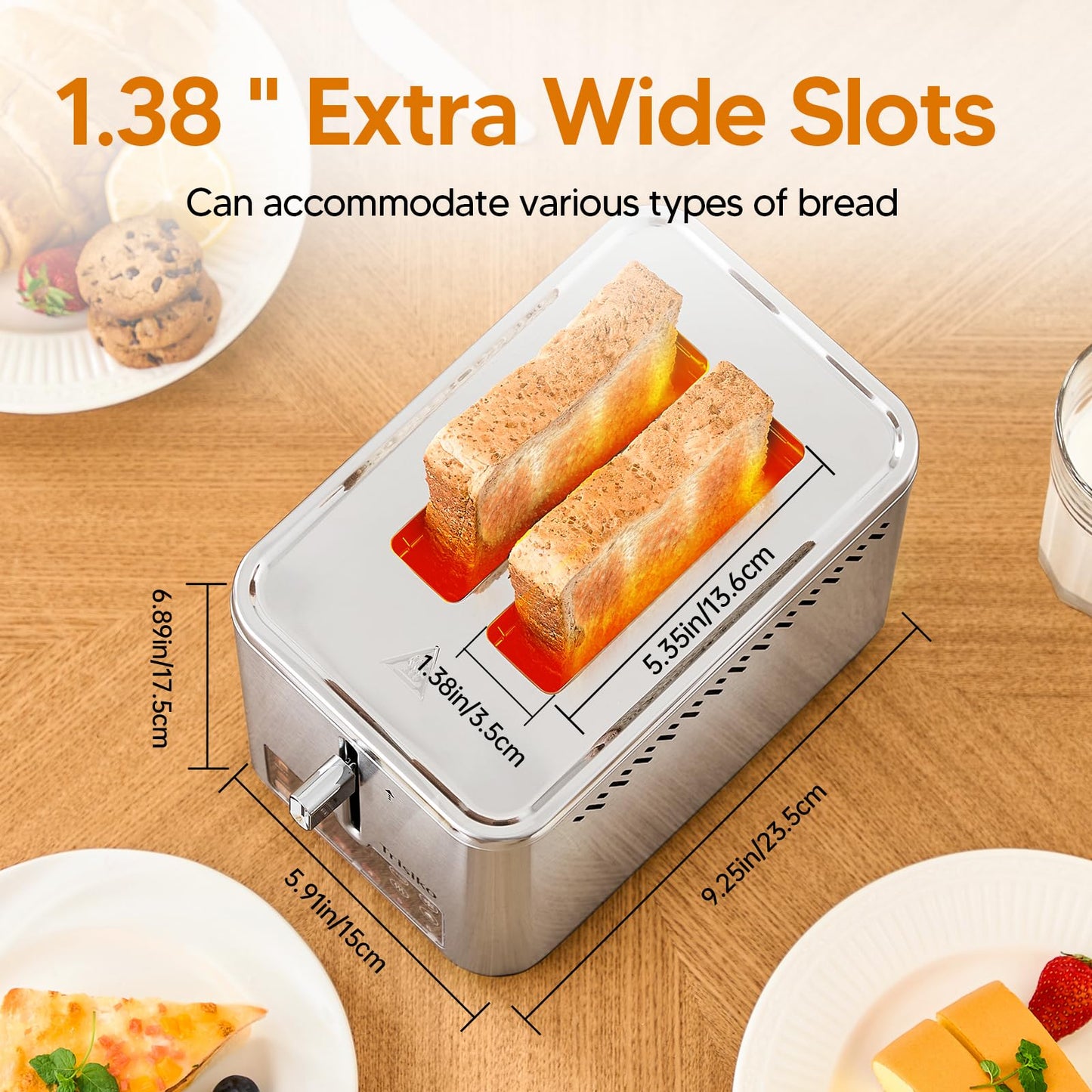 Trisiko Touch Screen Electric Toaster 2 Slice, Stainless Steel Smart Toaster with Digital Timer, 1.38" Extra-Wide Slots for Bread& Bagel, Great for Home, Office,Dorm