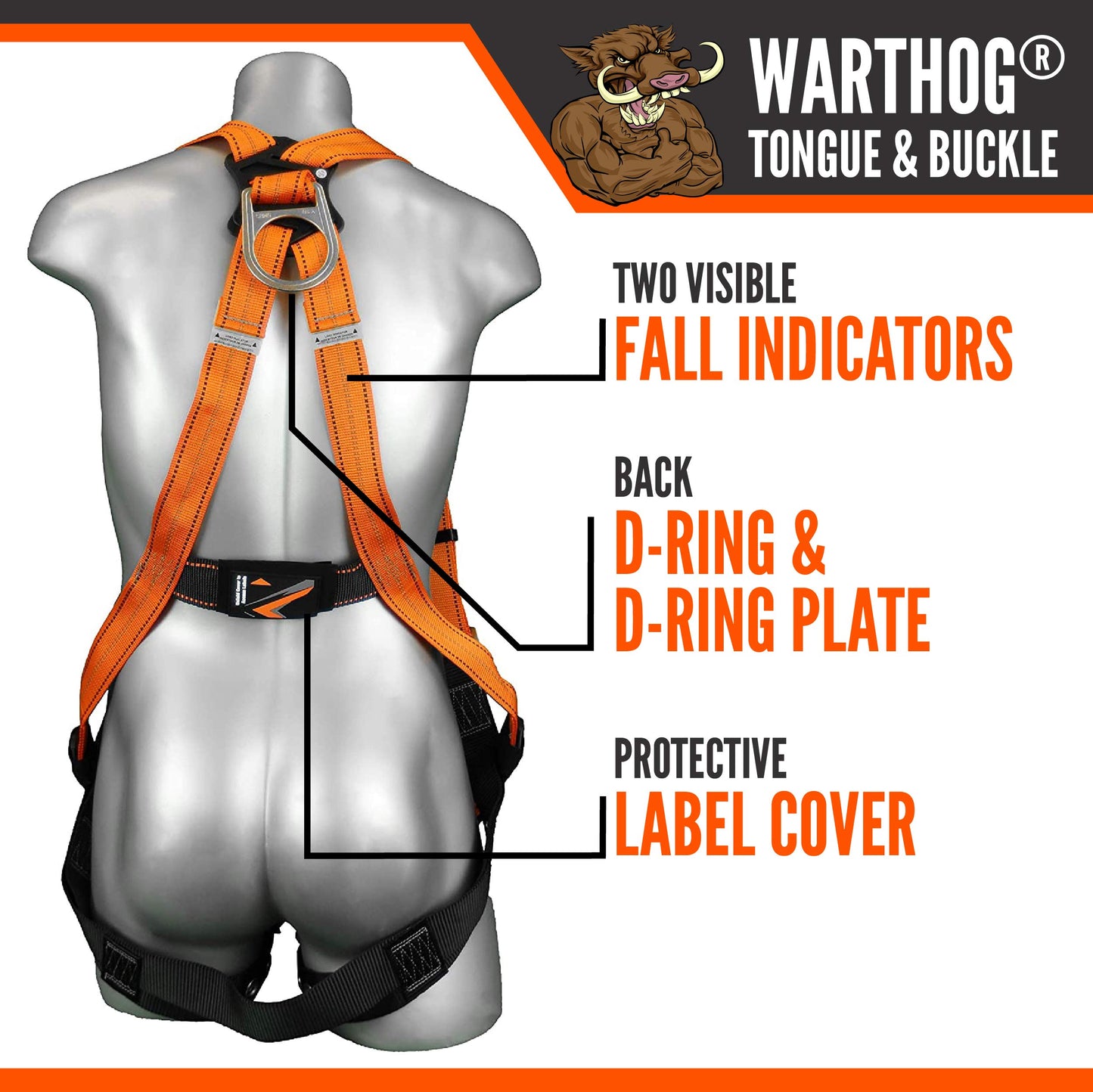Malta Dynamics Warthog Safety Harness for Construction – Fall Protection Harness with Back D-Ring, Fall Indicators, & Chest and Leg Buckles, OSHA & ANSI Compliant (L-XL)