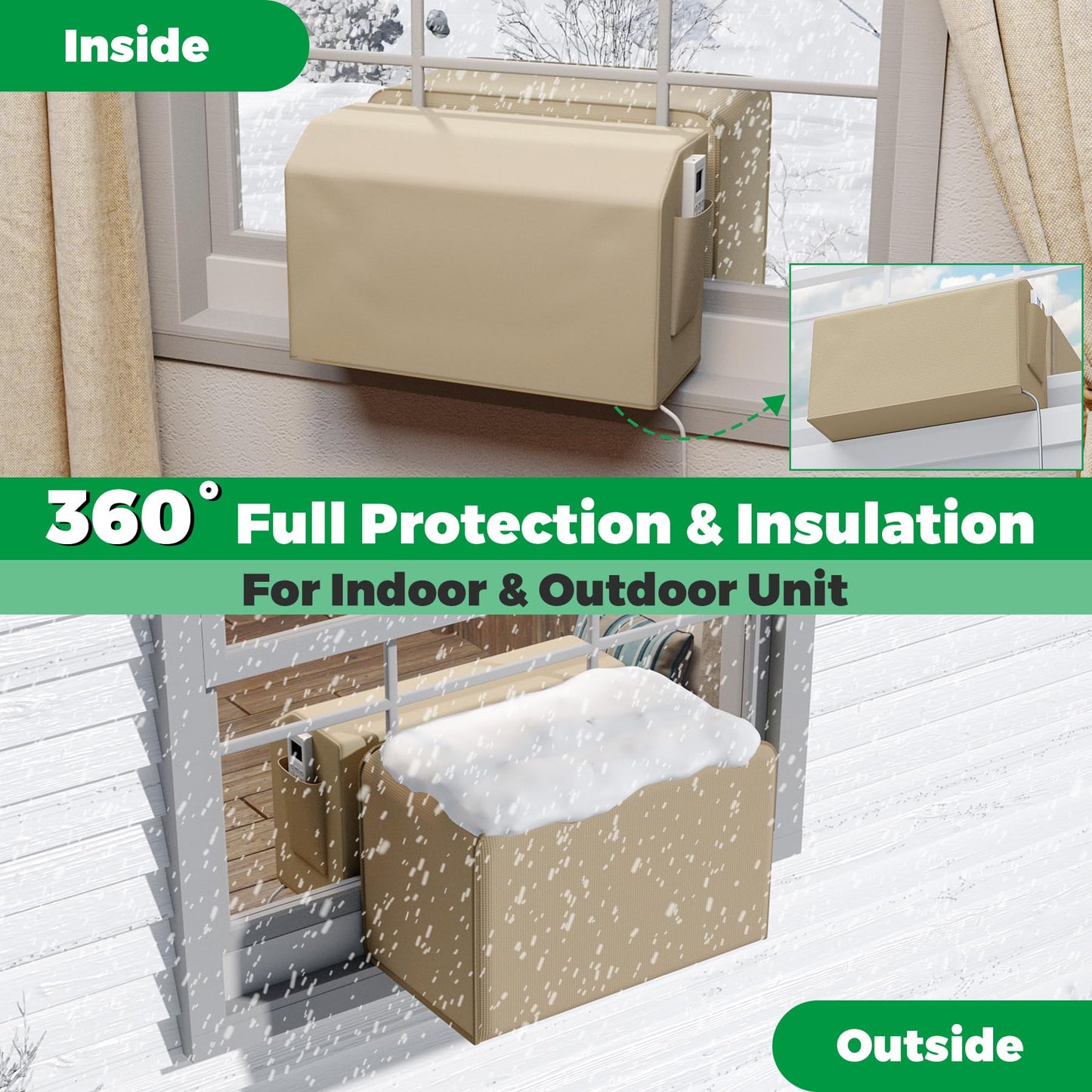 Forestchill 2 Pcs Window Air Conditioner Cover, Compatible with Midea U-shaped Window AC Units, Upgraded Insulated Outdoor & Indoor Window AC Covers Set, Full Coverage and Weatherproof for Winter