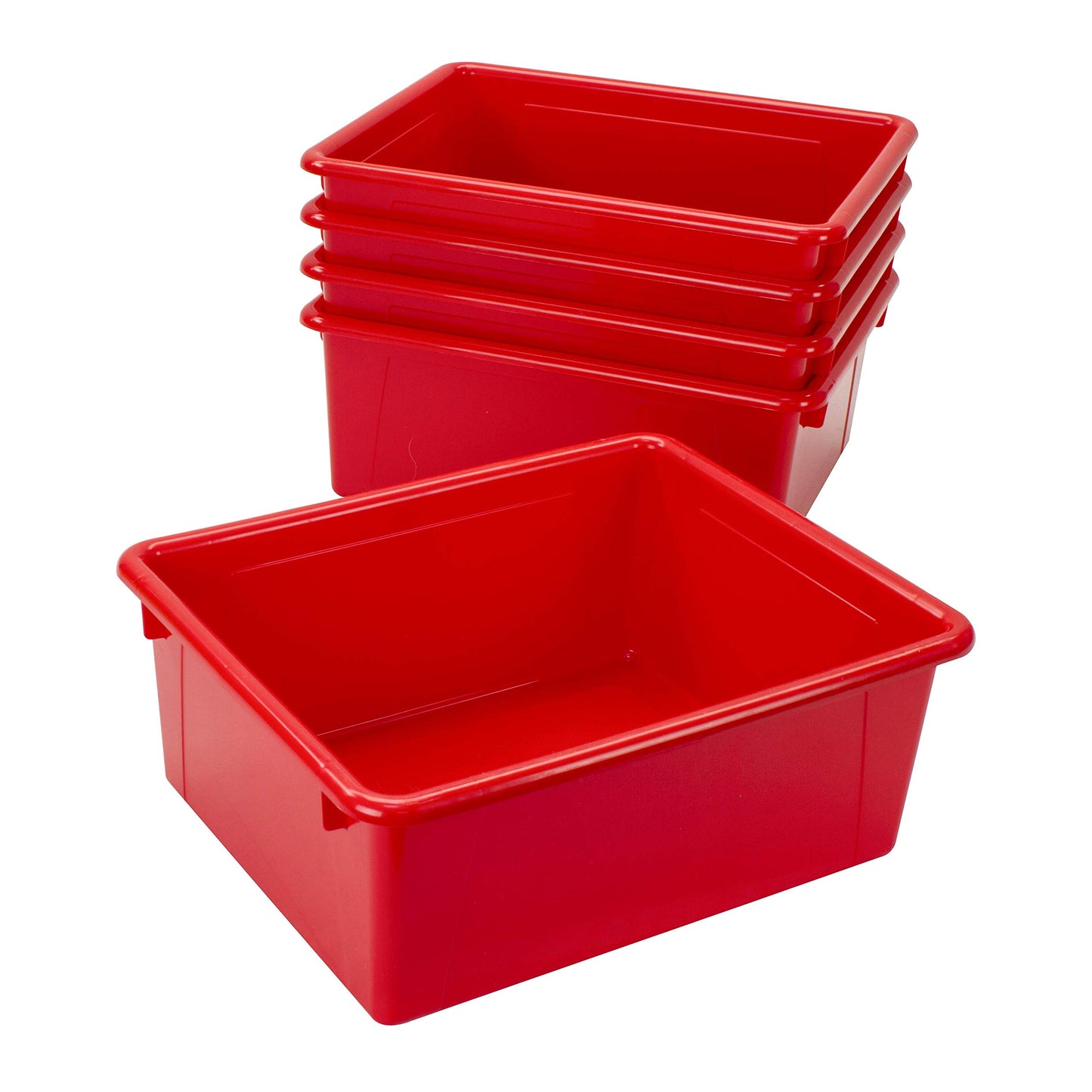Storex Letter Size Deep Storage Tray – Organizer Bin with Non-Snap Lid for Classroom, Office and Home, Red, 5-Pack (62545A05C)